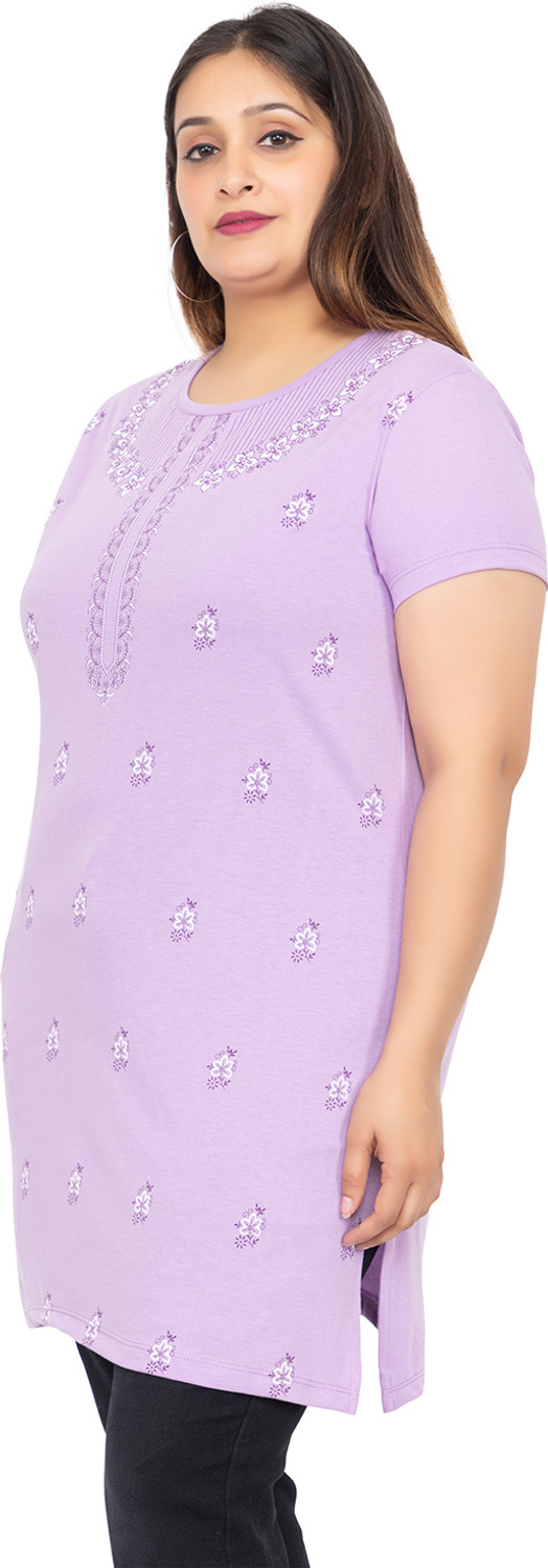 Image of Star Touch Printed Women Round Neck Purple T-Shirt