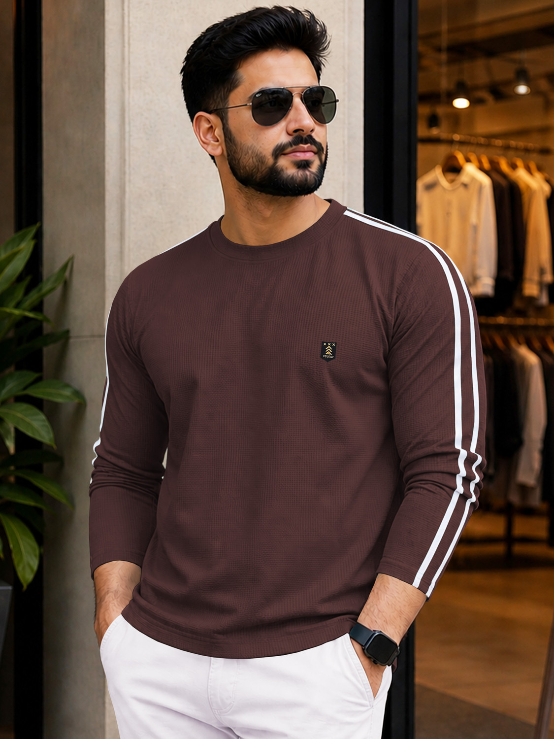 Image of VeBNoR Printed Men Round Neck Brown T-Shirt