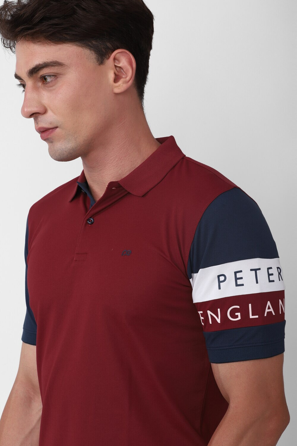 Image of PETER ENGLAND Solid Men Polo Neck Maroon T-Shirt