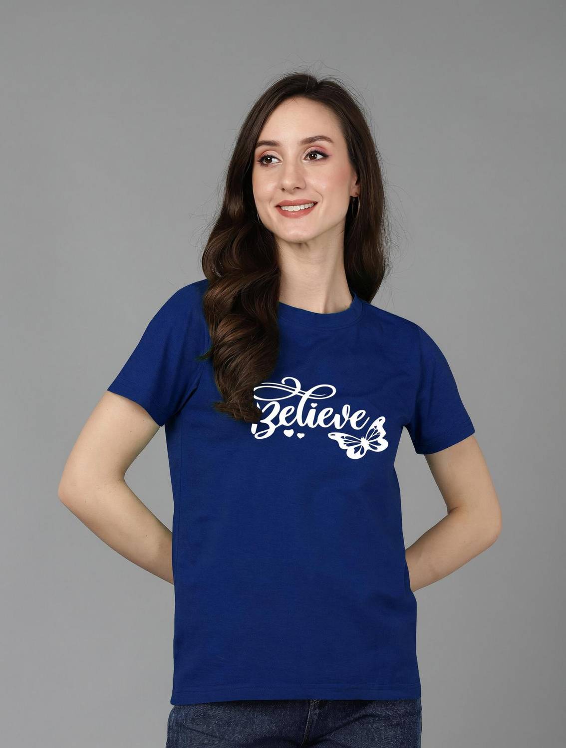 Adyavastram Printed Women Round Neck Blue T-Shirt