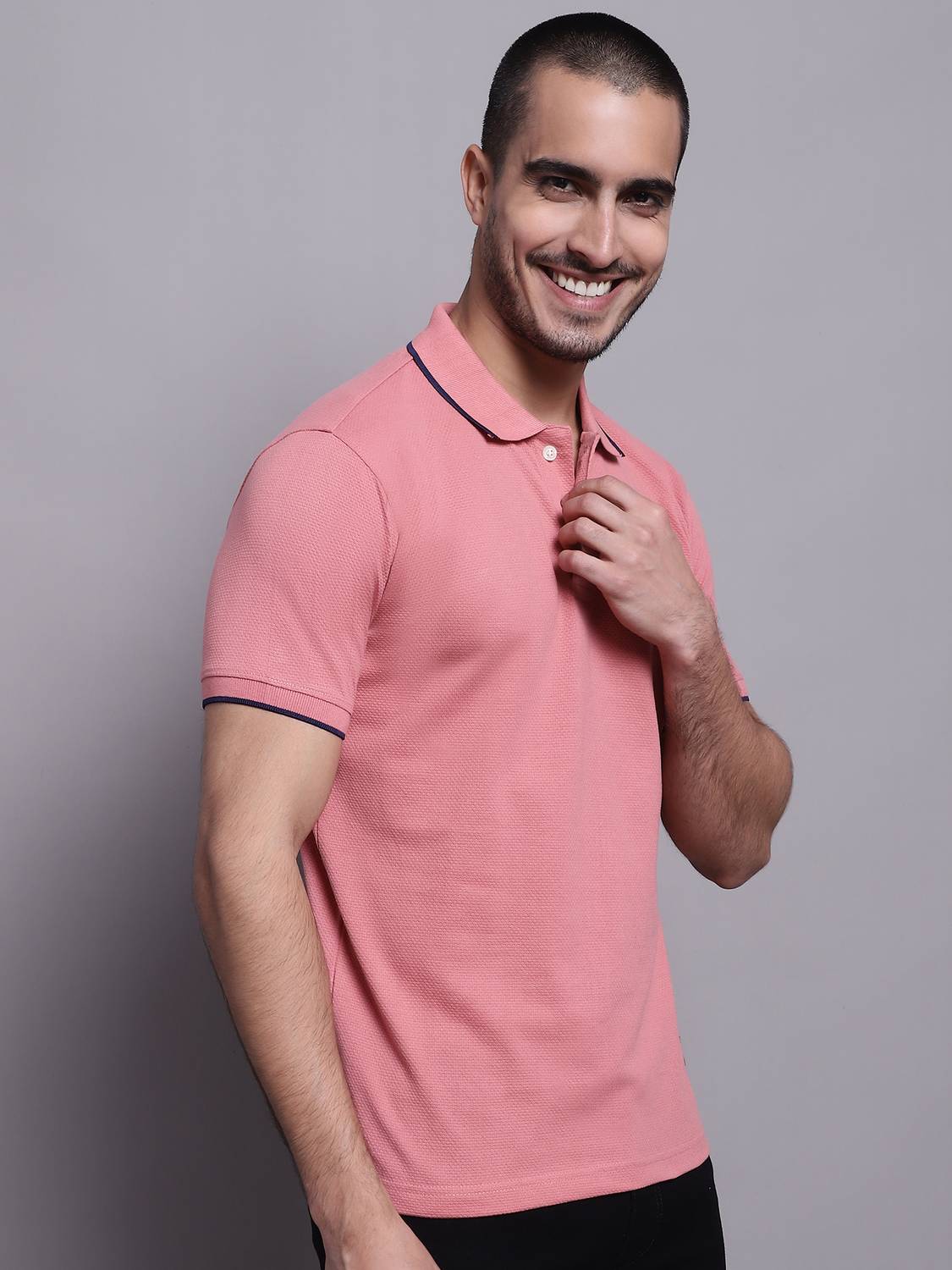 CANTABIL Men Pink Polo Neck T-Shirt - Image 4
