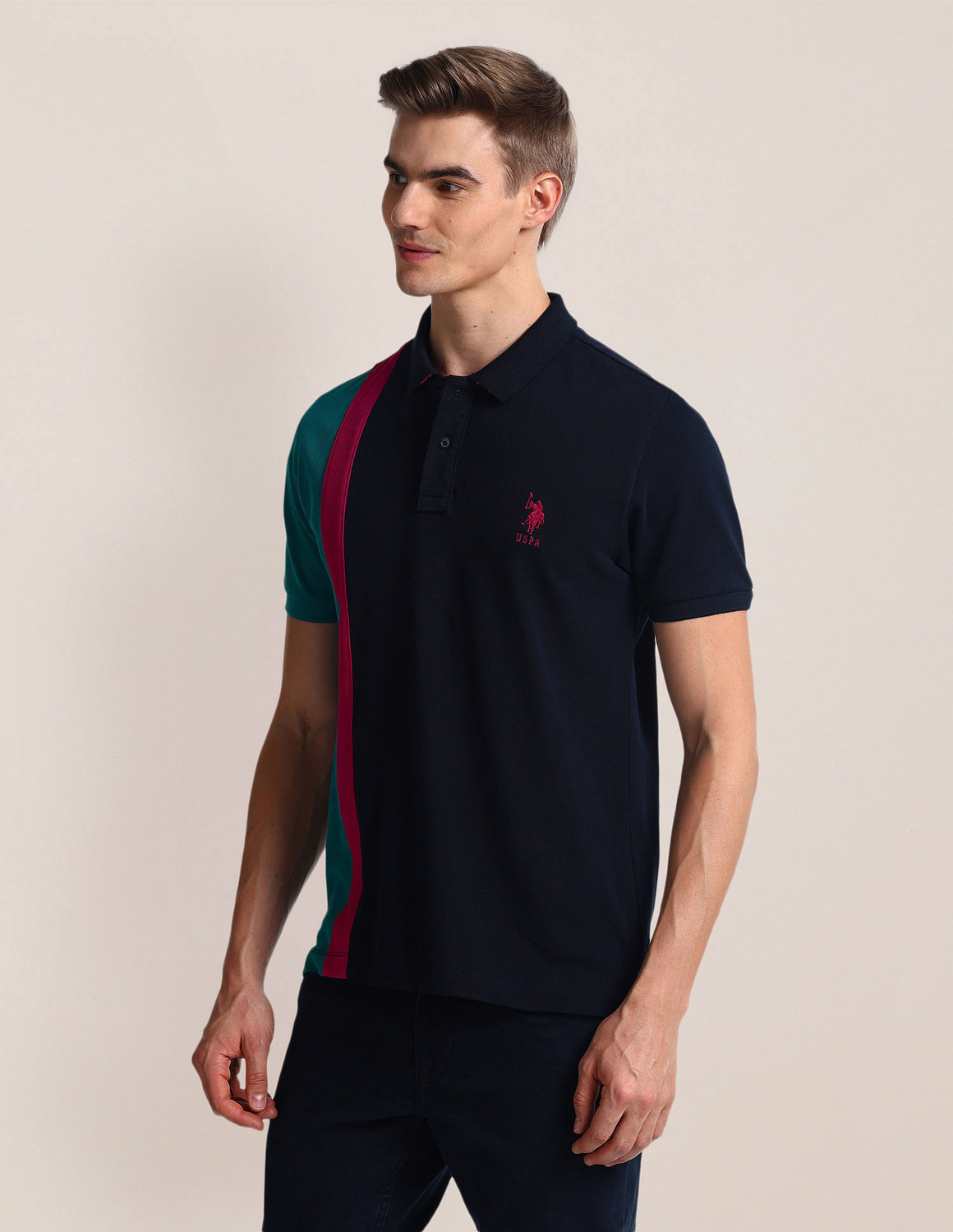 Image of U.S. POLO ASSN. Colorblock Men Polo Neck Blue T-Shirt
