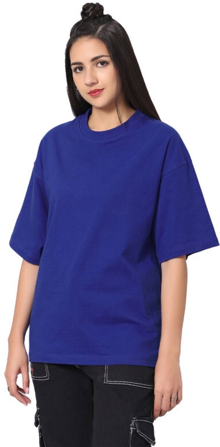 Besick Solid Women Round Neck Blue T-Shirt