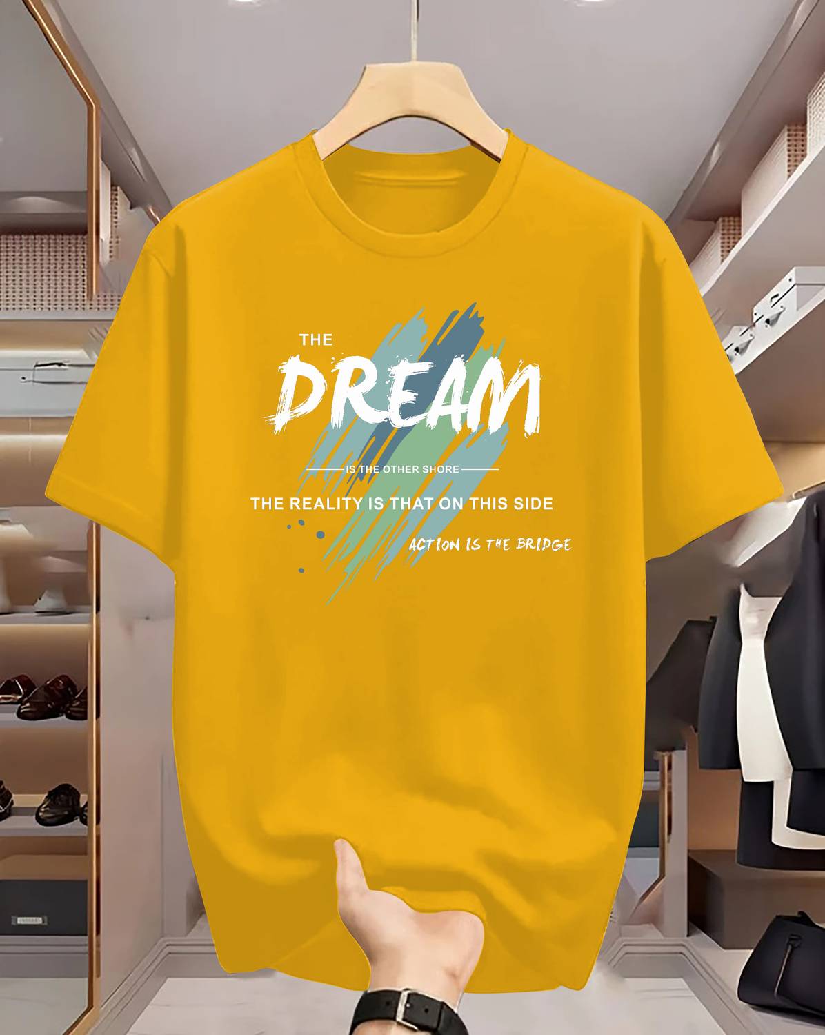 Manly Tees Graphic Print Men Round Neck Yellow T-Shirt