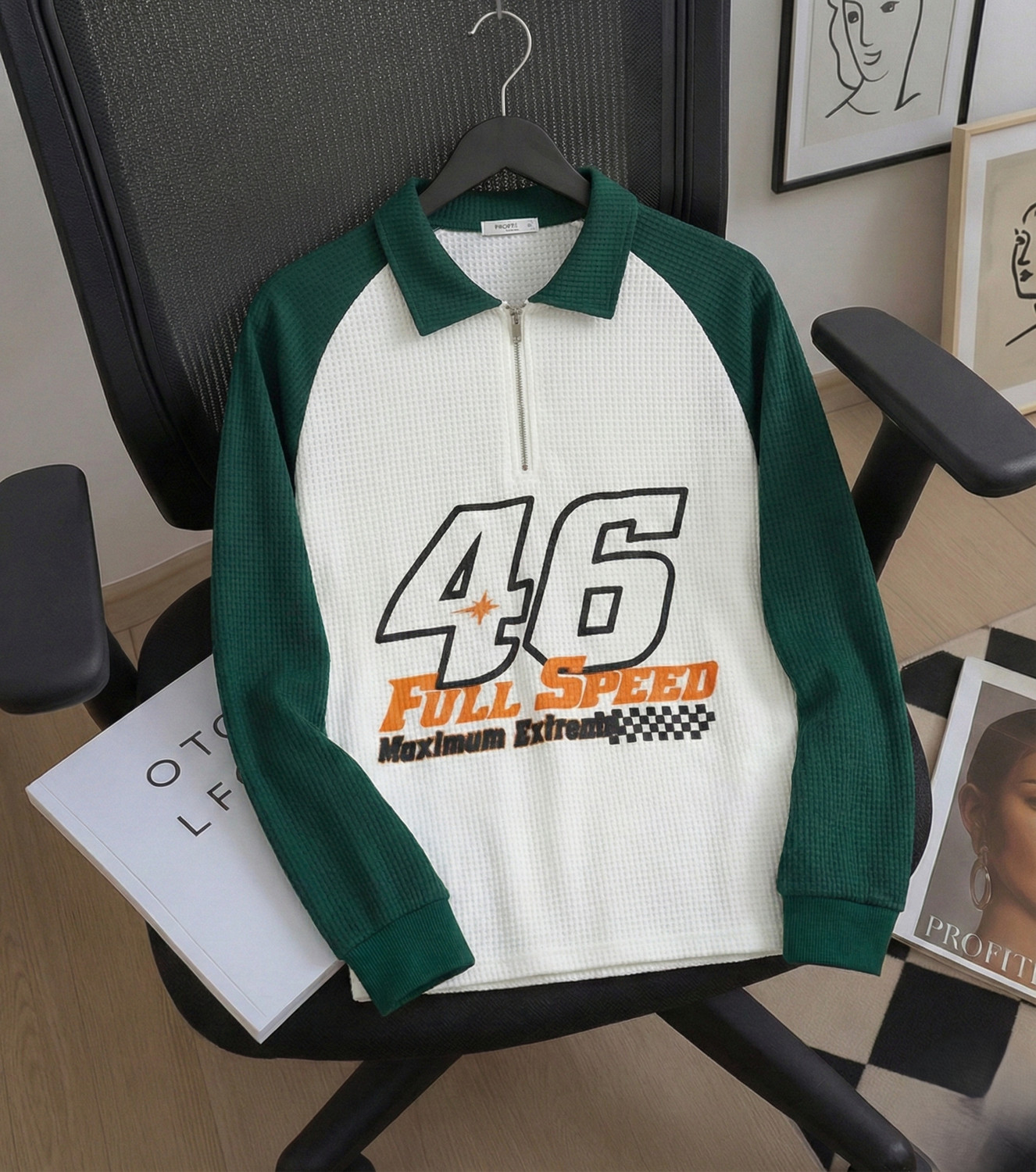 Image of Try This Printed Men Zip Neck Orange, Green, White T-Shirt