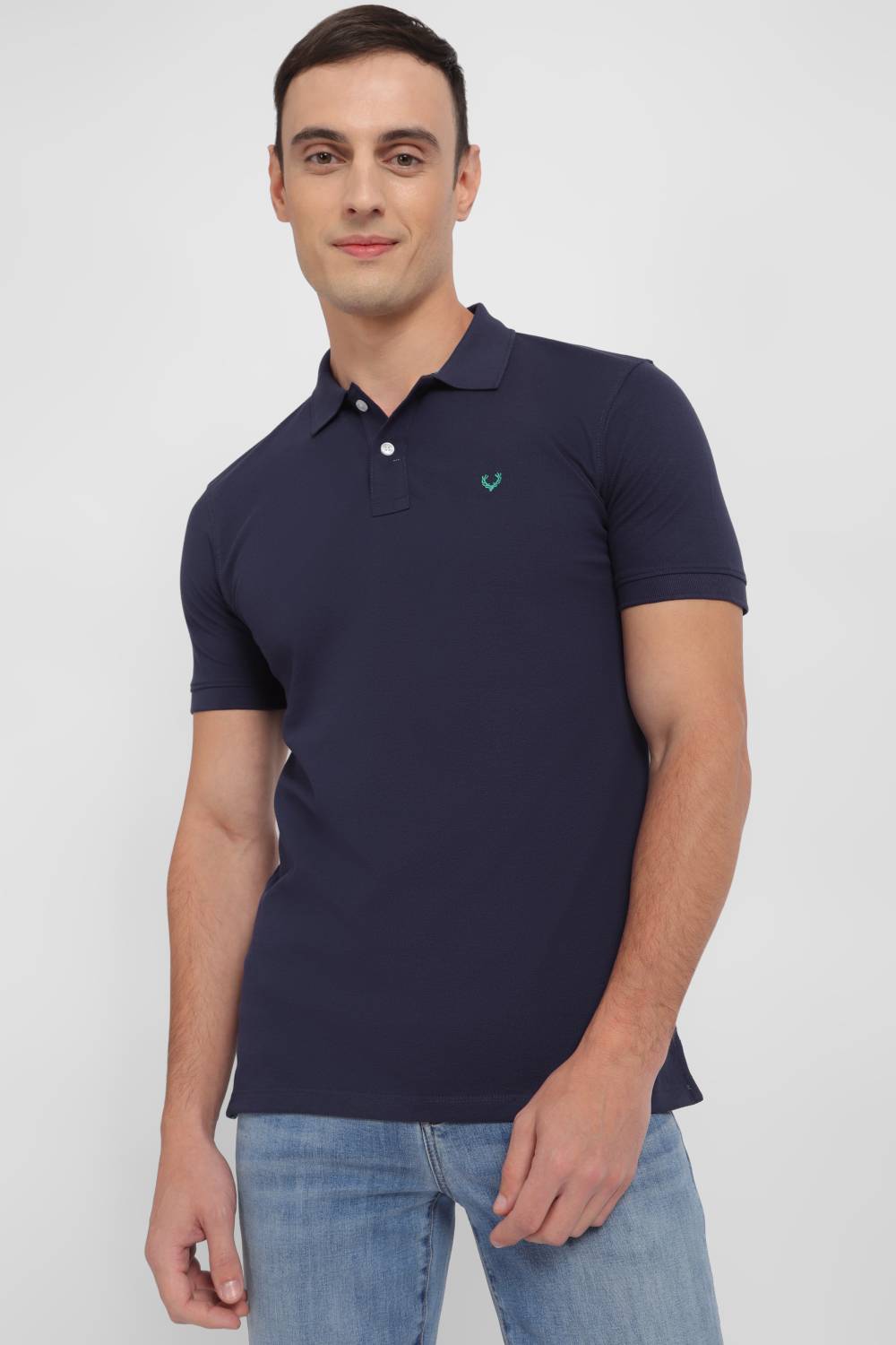 Allen Solly Men Solid Polo Neck Cotton Blend Blue T-Shirt