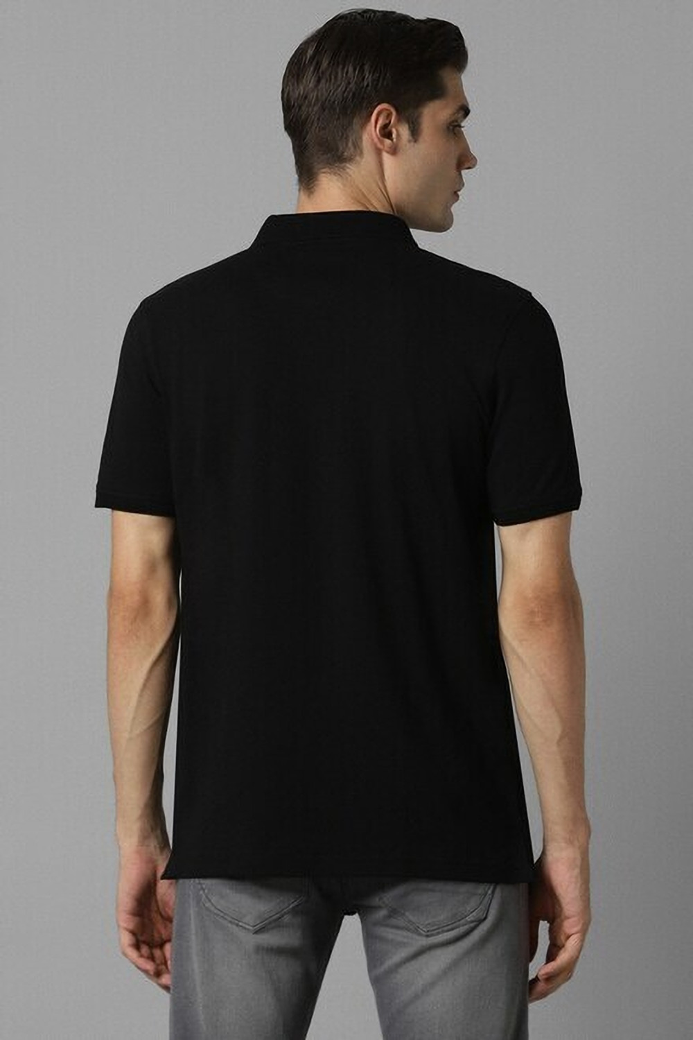 Image of Louis Philippe Sport Solid Men Polo Neck Black T-Shirt
