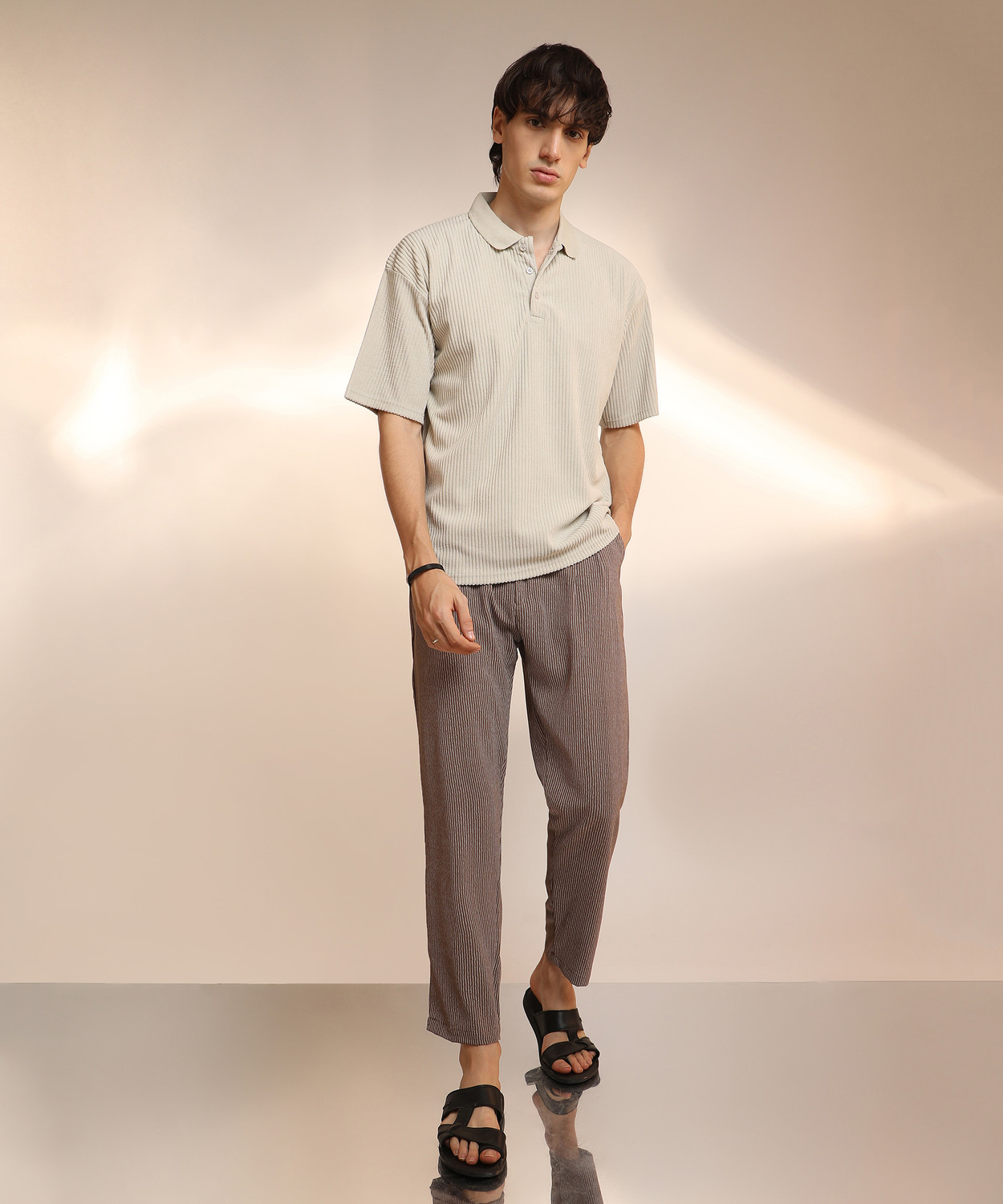 Image of CAHOOT Solid Men Polo Neck Beige T-Shirt