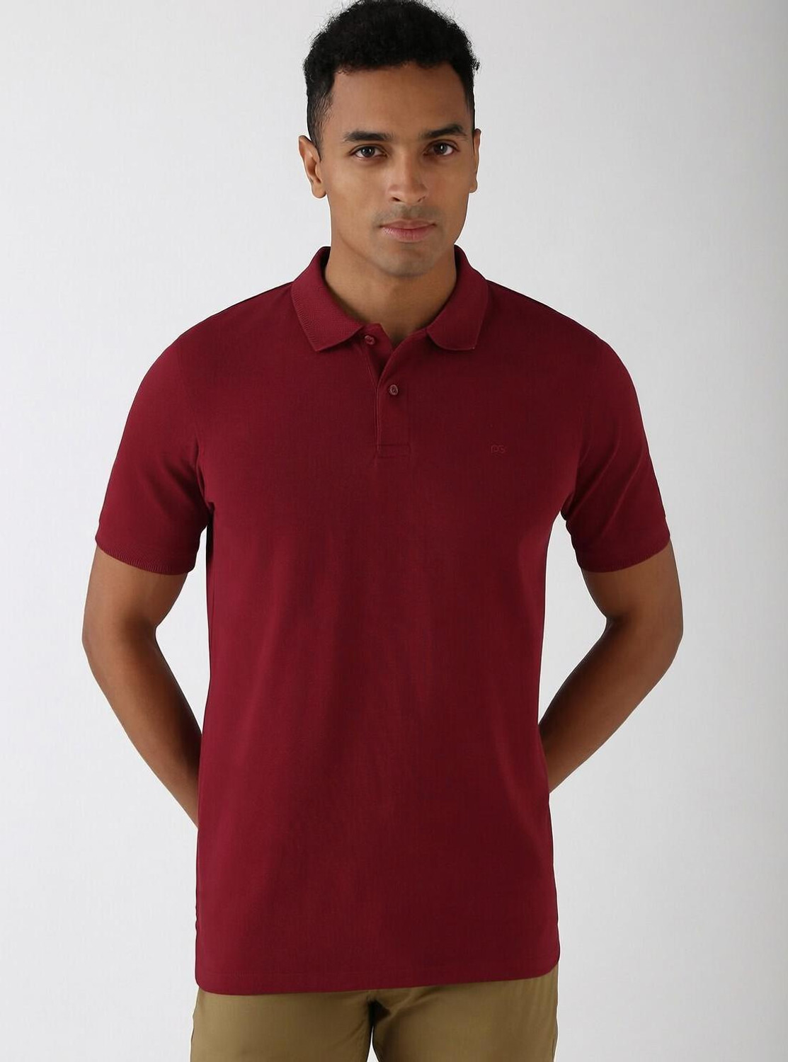 Image of PETER ENGLAND Solid Men Polo Neck Maroon T-Shirt