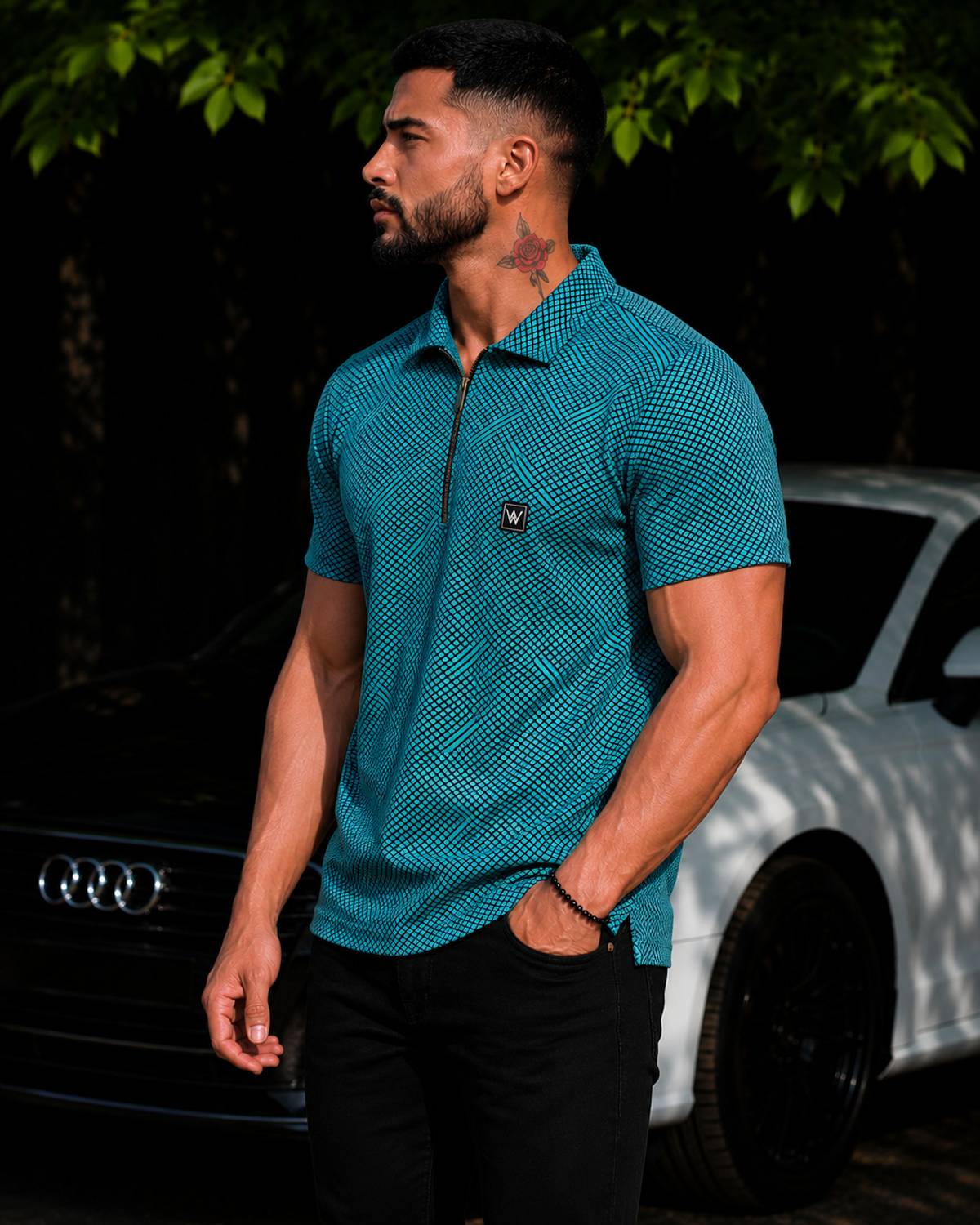 ReGNoR Men Zip Neck Light Blue T-Shirt - Image 3