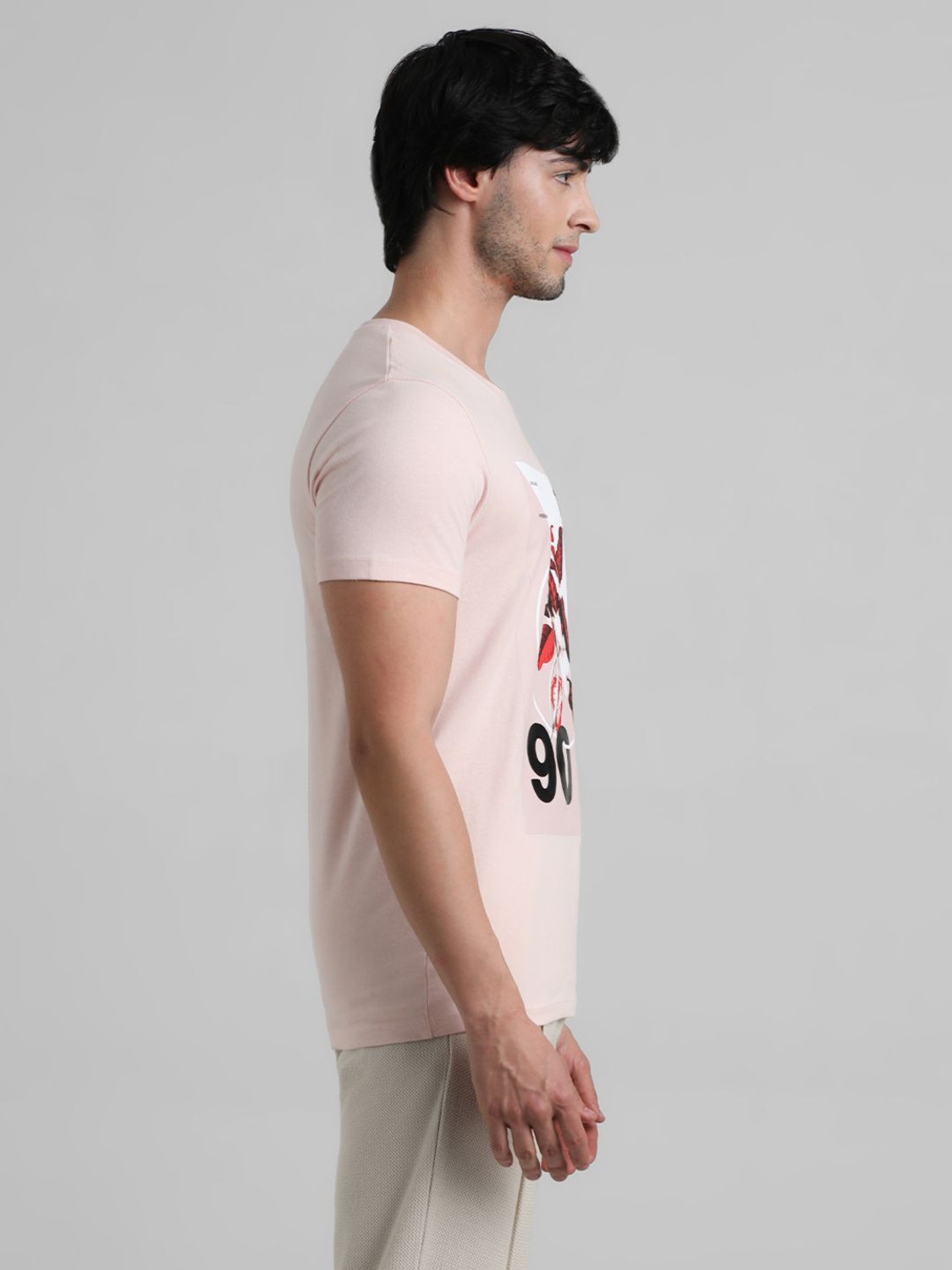 Image of JACK & JONES Printed, Typography Men Round Neck Pink T-Shirt