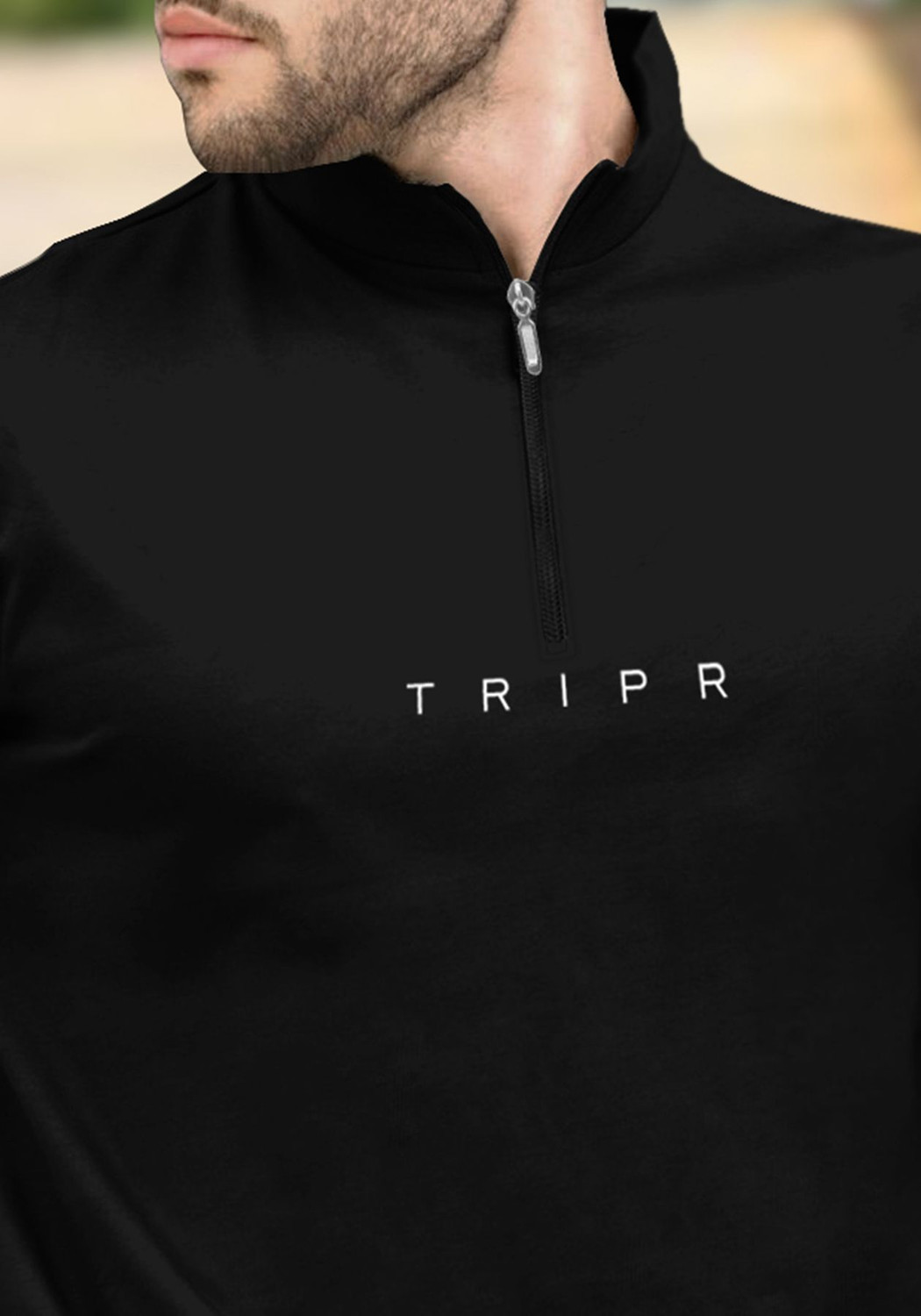 Image of TRIPR Printed Men Mandarin Collar Black T-Shirt