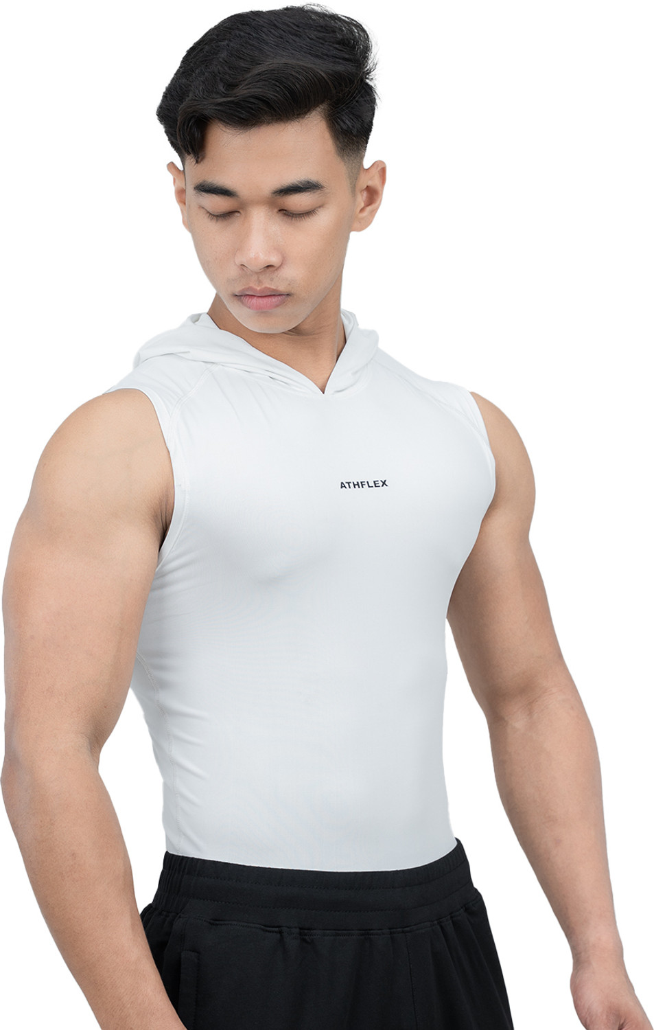 Image of Athflex Solid Men Hooded Neck White T-Shirt