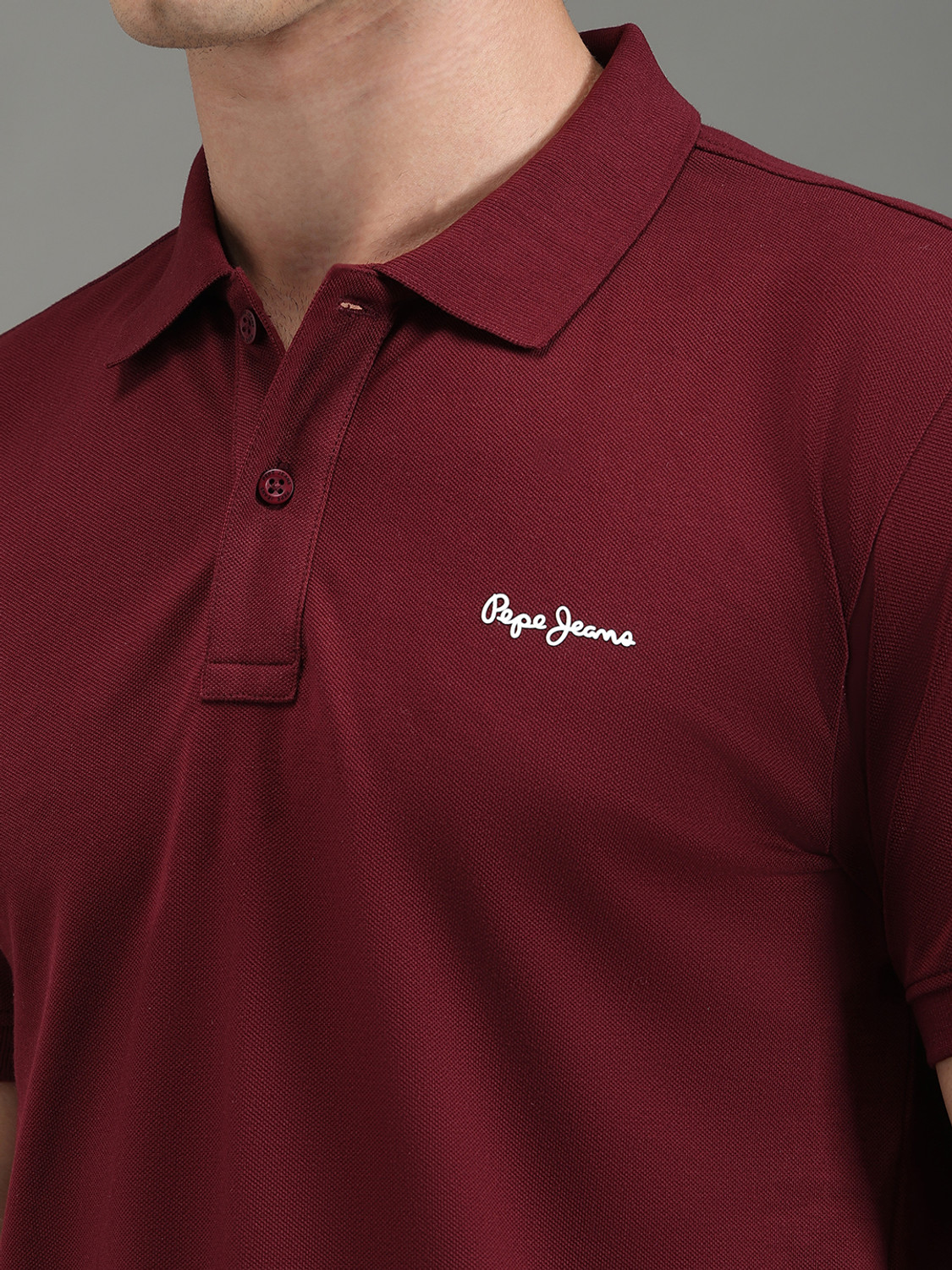 Image of Pepe Jeans Self Design Men Polo Neck Red T-Shirt