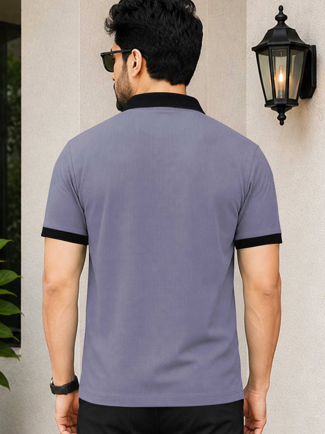 VeBNoR Men Grey Polo Neck T-Shirt - Image 2