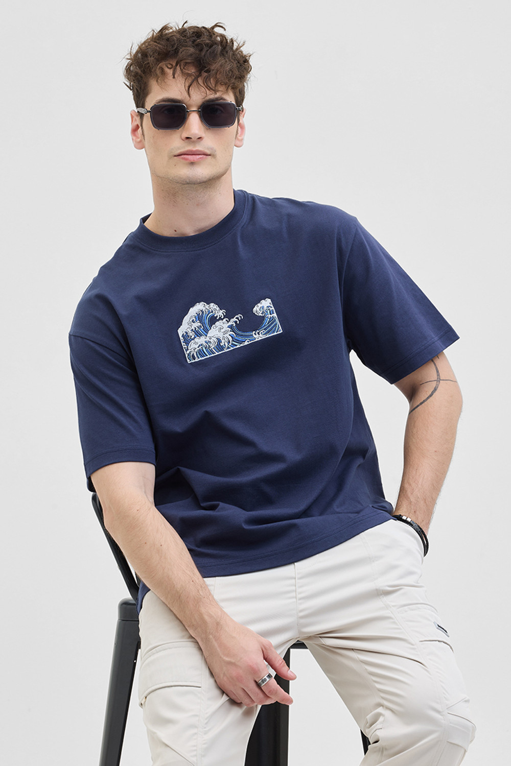 Image of Snitch Embroidered Men Crew Neck Navy Blue T-Shirt