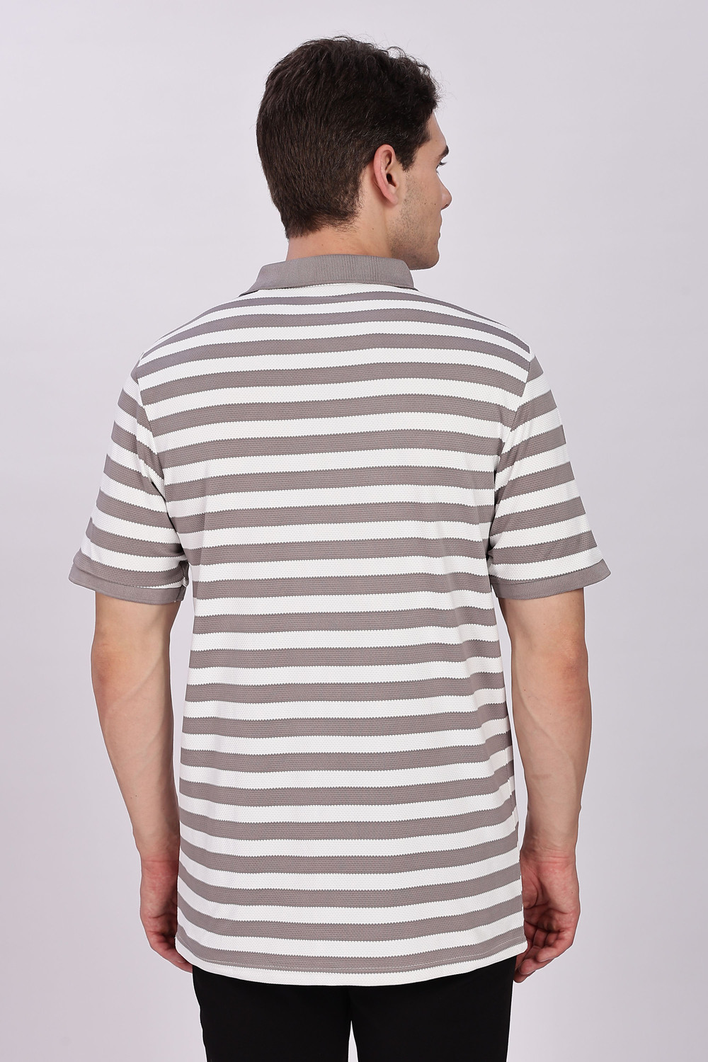 Image of Y.O.U - Youth Original Unique Striped Men Polo Neck Grey, White T-Shirt