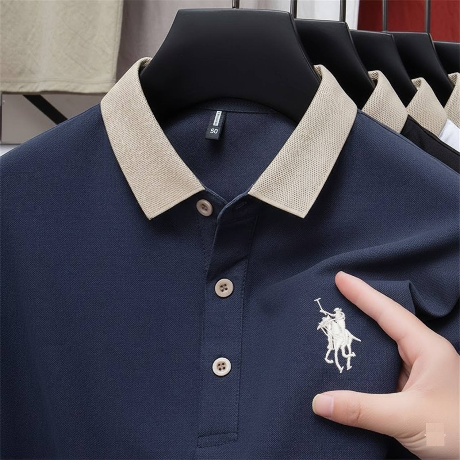 Kesar Navy Blue Polo Neck T-Shirt - Image 3