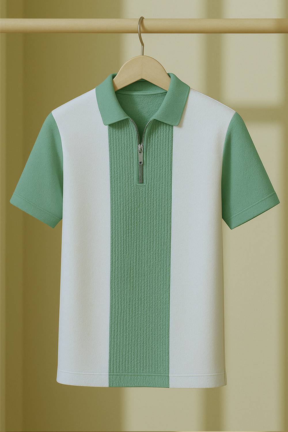 Try This Men Typography Polo Neck Cotton Blend White, Light Green