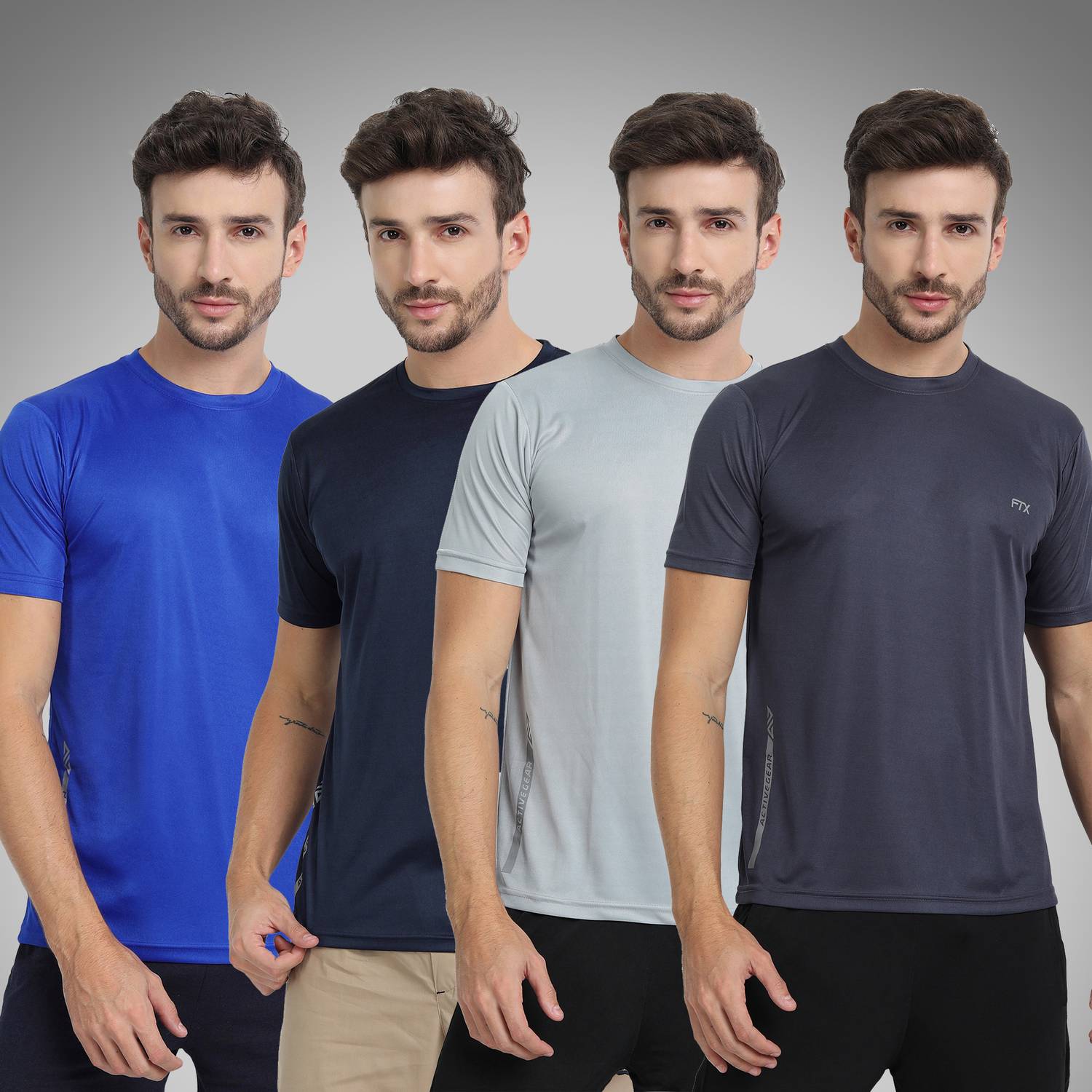 FTX Pack of 4 Men Solid Round Neck Polyester Multicolor T-Shirt