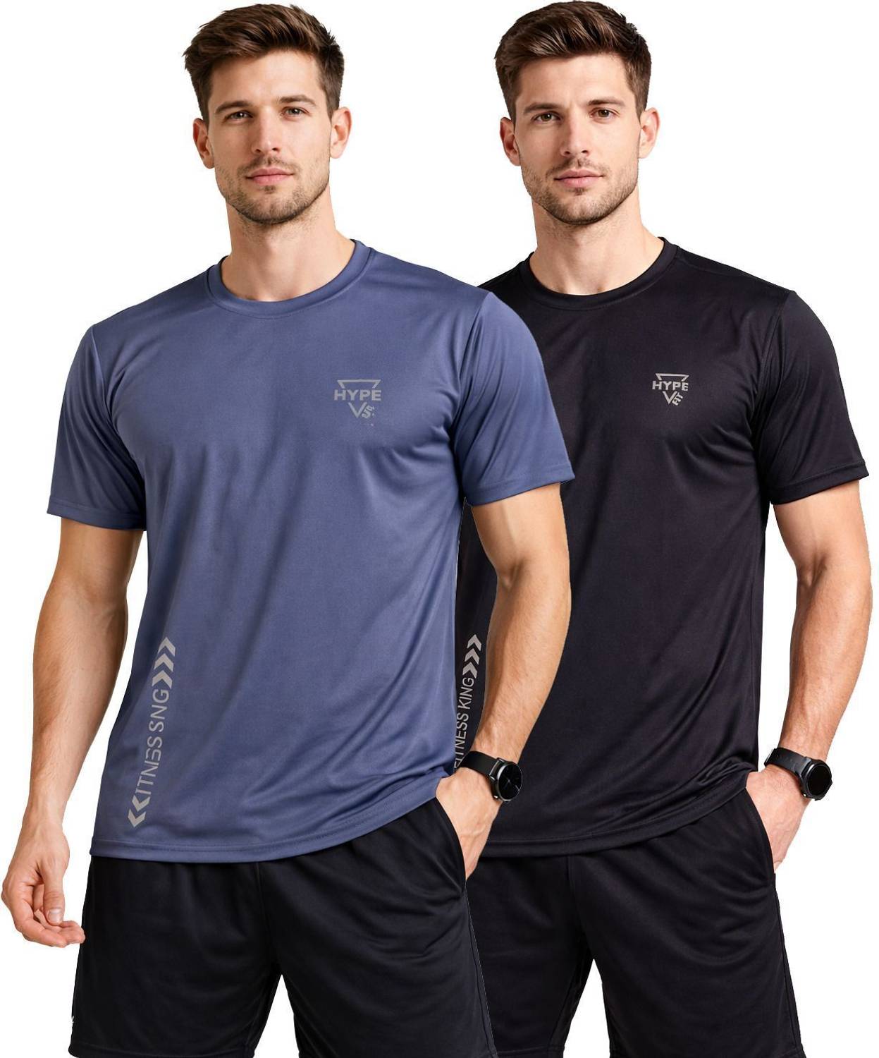SwiftStyle Men Round Neck Black T-Shirt Pack of 2 - Image 1