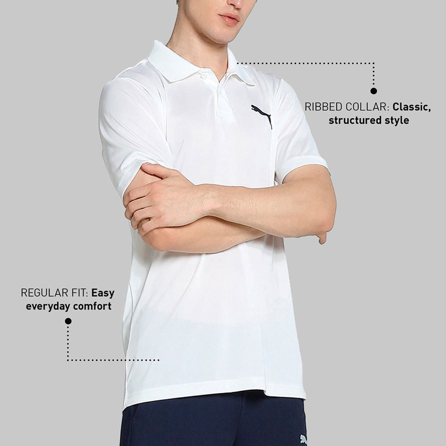 Image of PUMA Solid Men Polo Neck White T-Shirt
