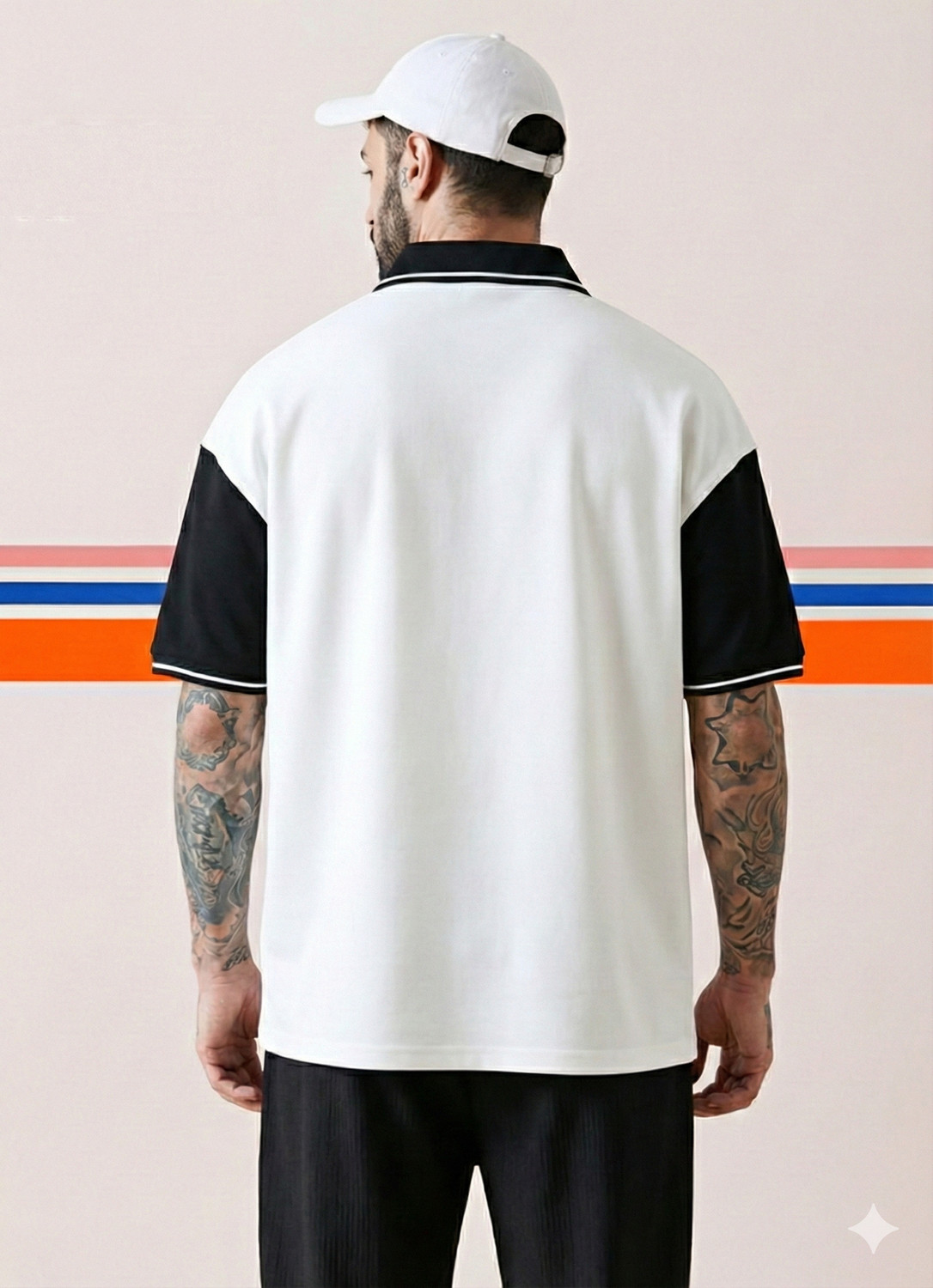 Image of METRONAUT Graphic Print Men Polo Neck White, Black T-Shirt