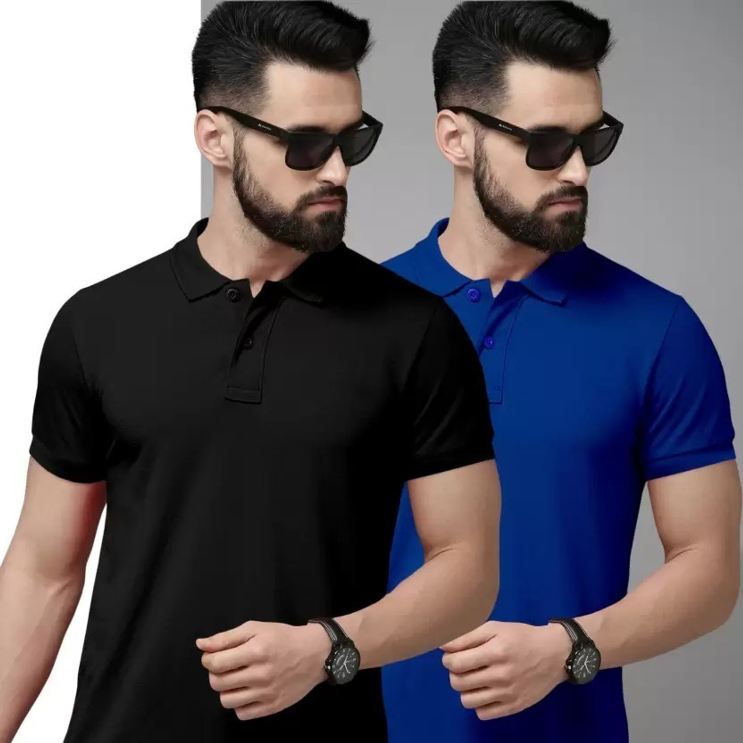 Image of balker merka Solid Men Polo Neck Black T-Shirt
