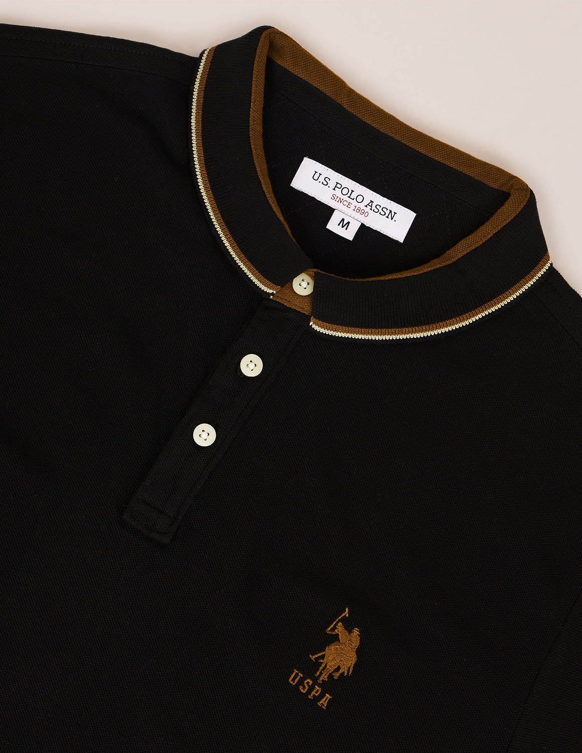 Image of U.S. POLO ASSN. Solid Men Polo Neck Black T-Shirt