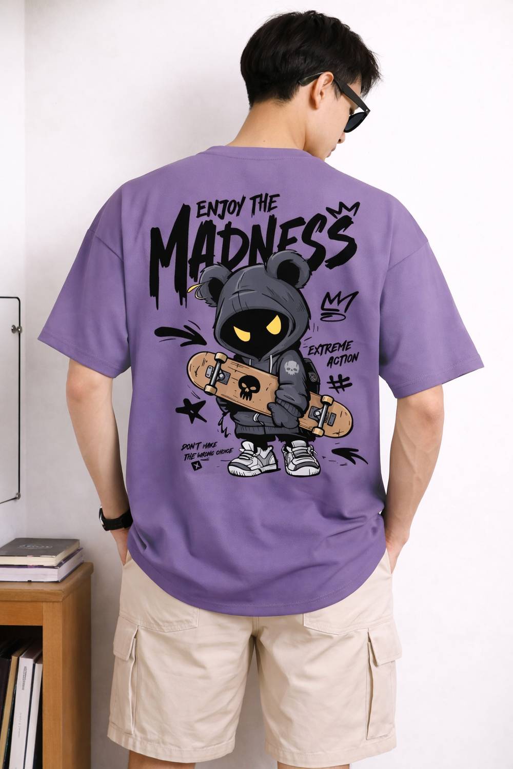 Mexmy Purple Typography Printed Round Neck T-Shirt - Image 2