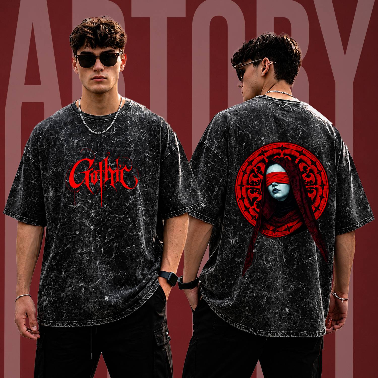 Artory Men Black Crew Neck Printed T-Shirt - Image 2