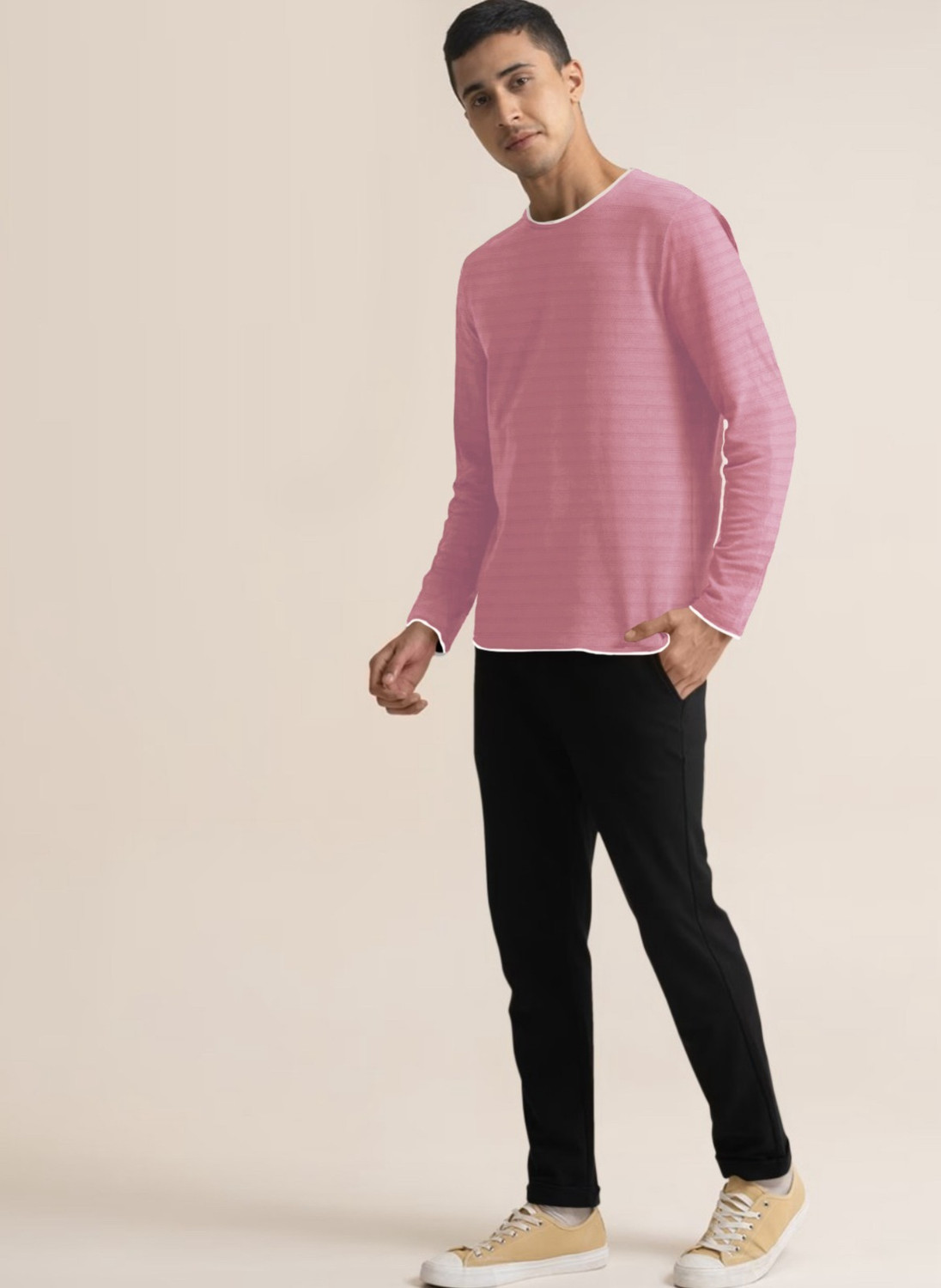 Image of THE DRY STATE Solid Men Round Neck Pink T-Shirt