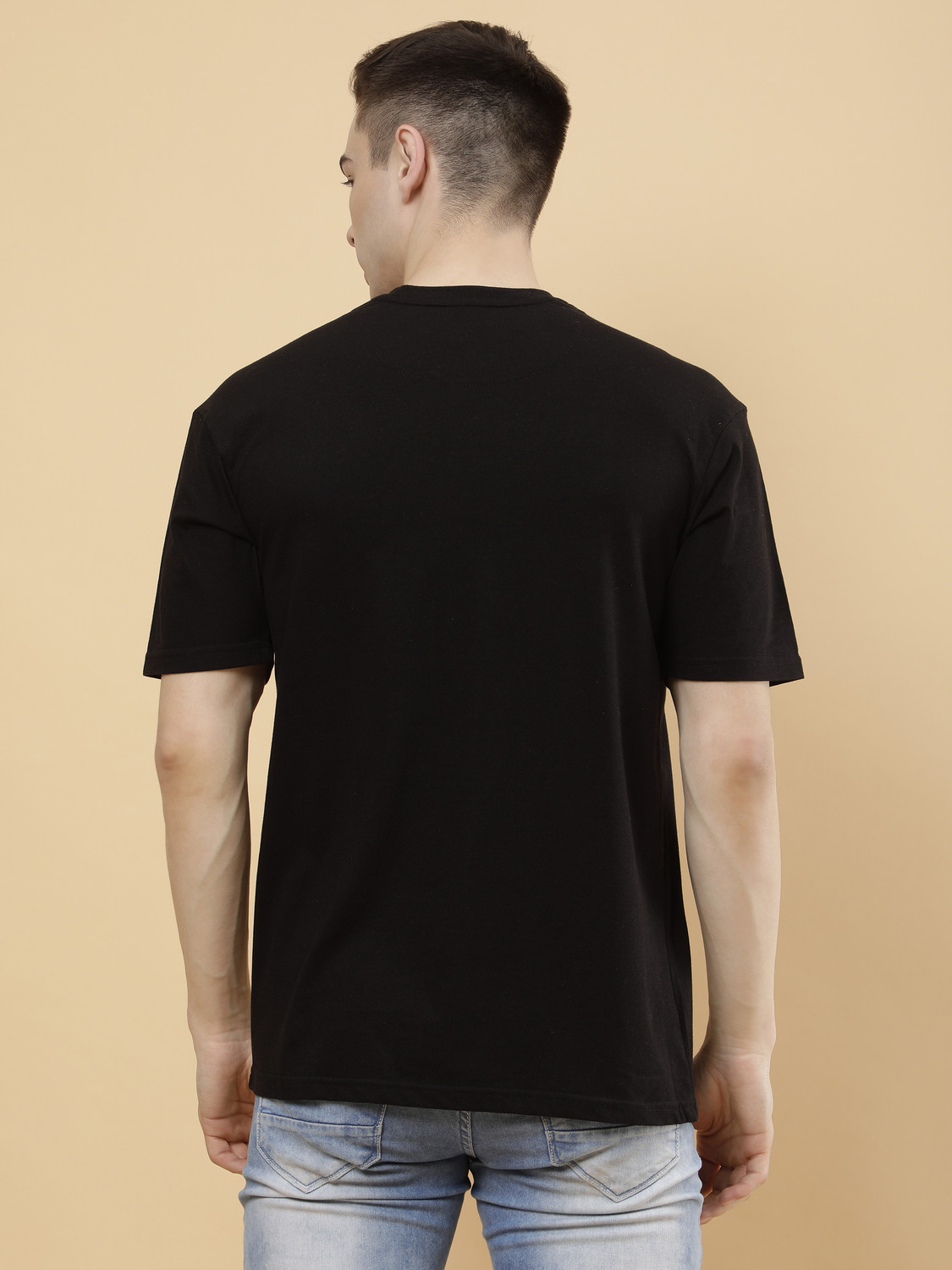 Image of PockMAN Solid Men Round Neck Black T-Shirt