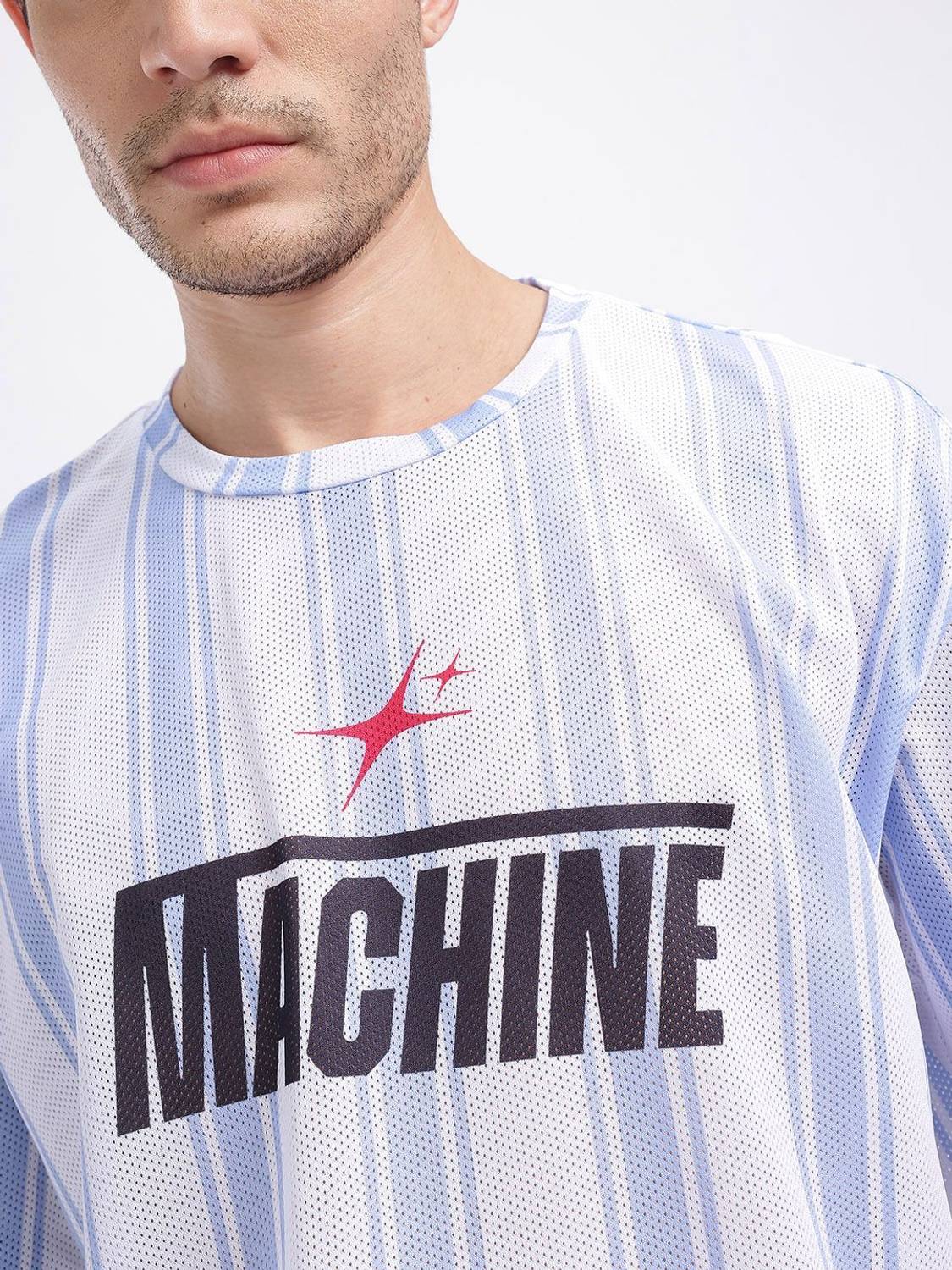Glitchez Striped Men Round Neck White T-Shirt - Image 3