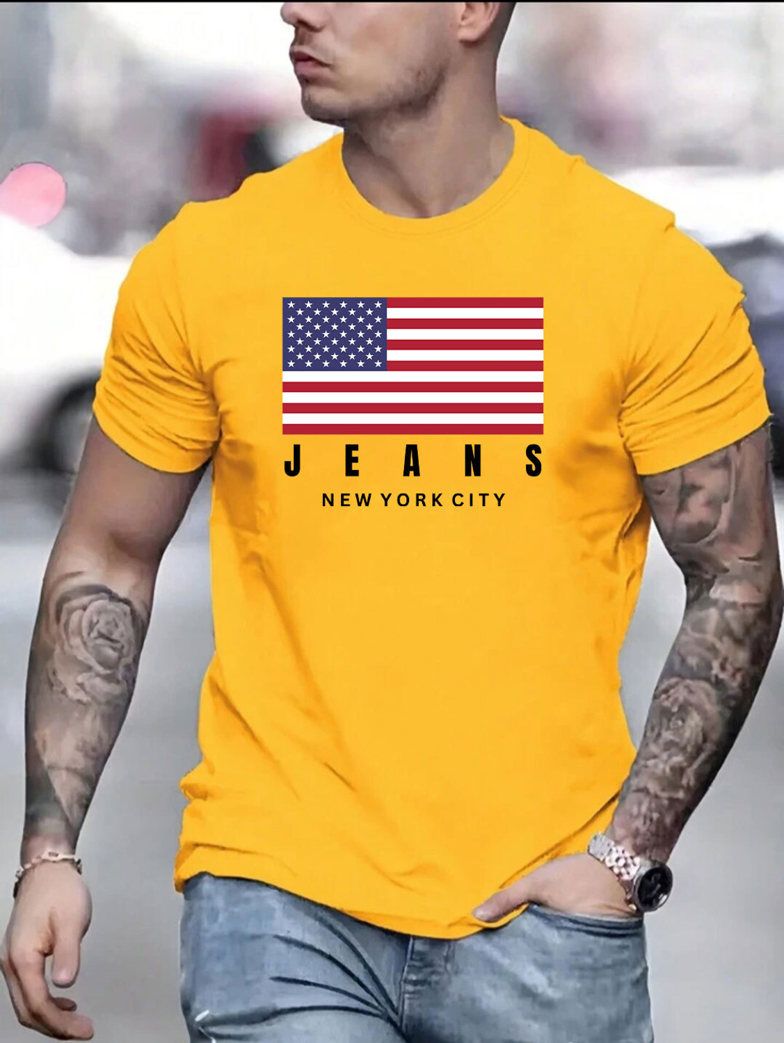 Image of Magneto Printed Men Round Neck Yellow T-Shirt
