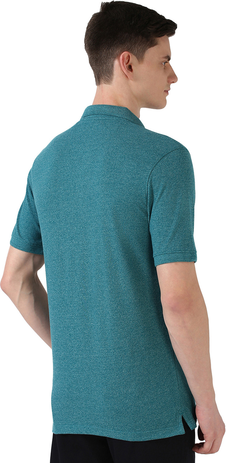 Image of PETER ENGLAND Solid Men Polo Neck Blue T-Shirt