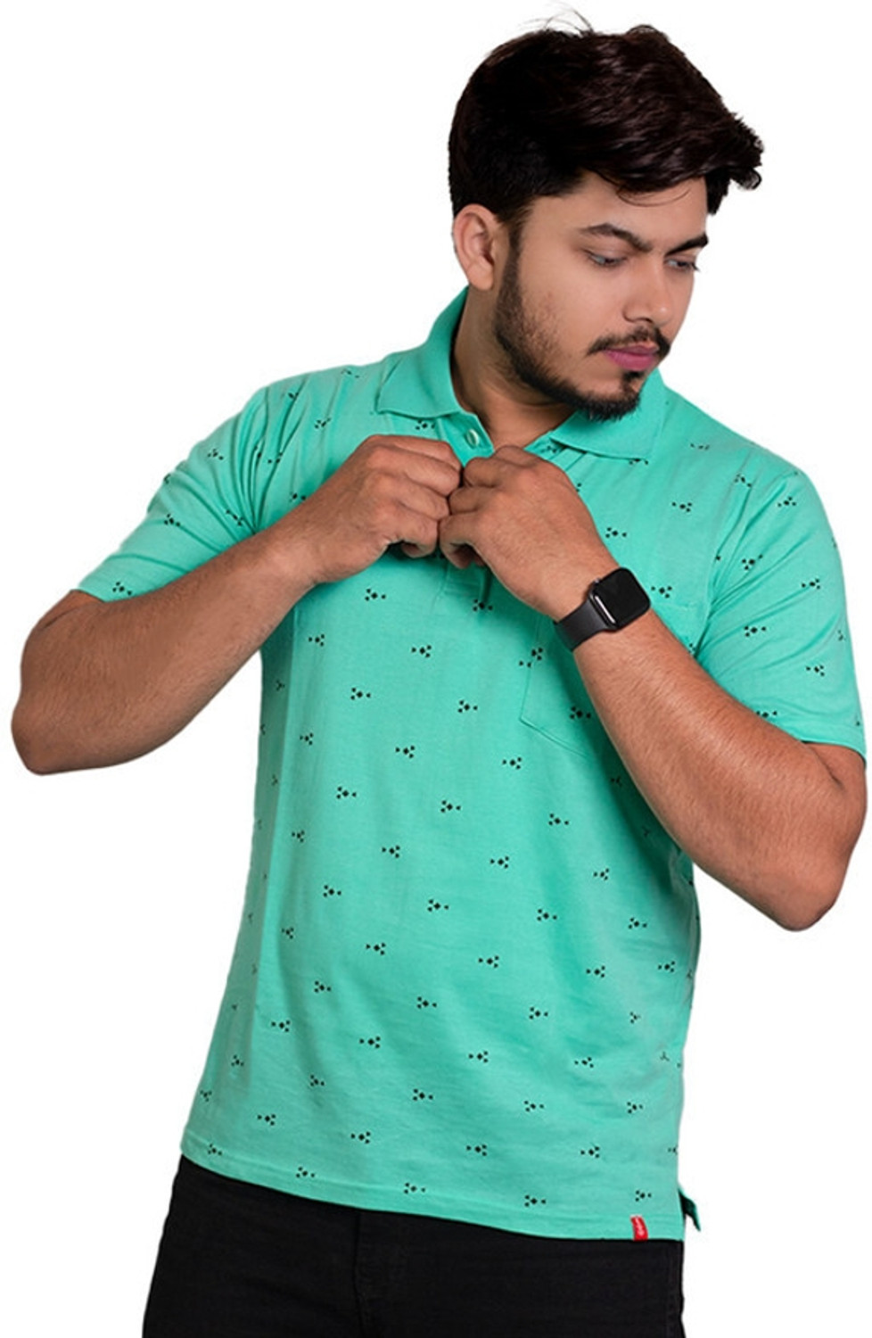 Image of Onestar Printed Men Polo Neck Light Green T-Shirt