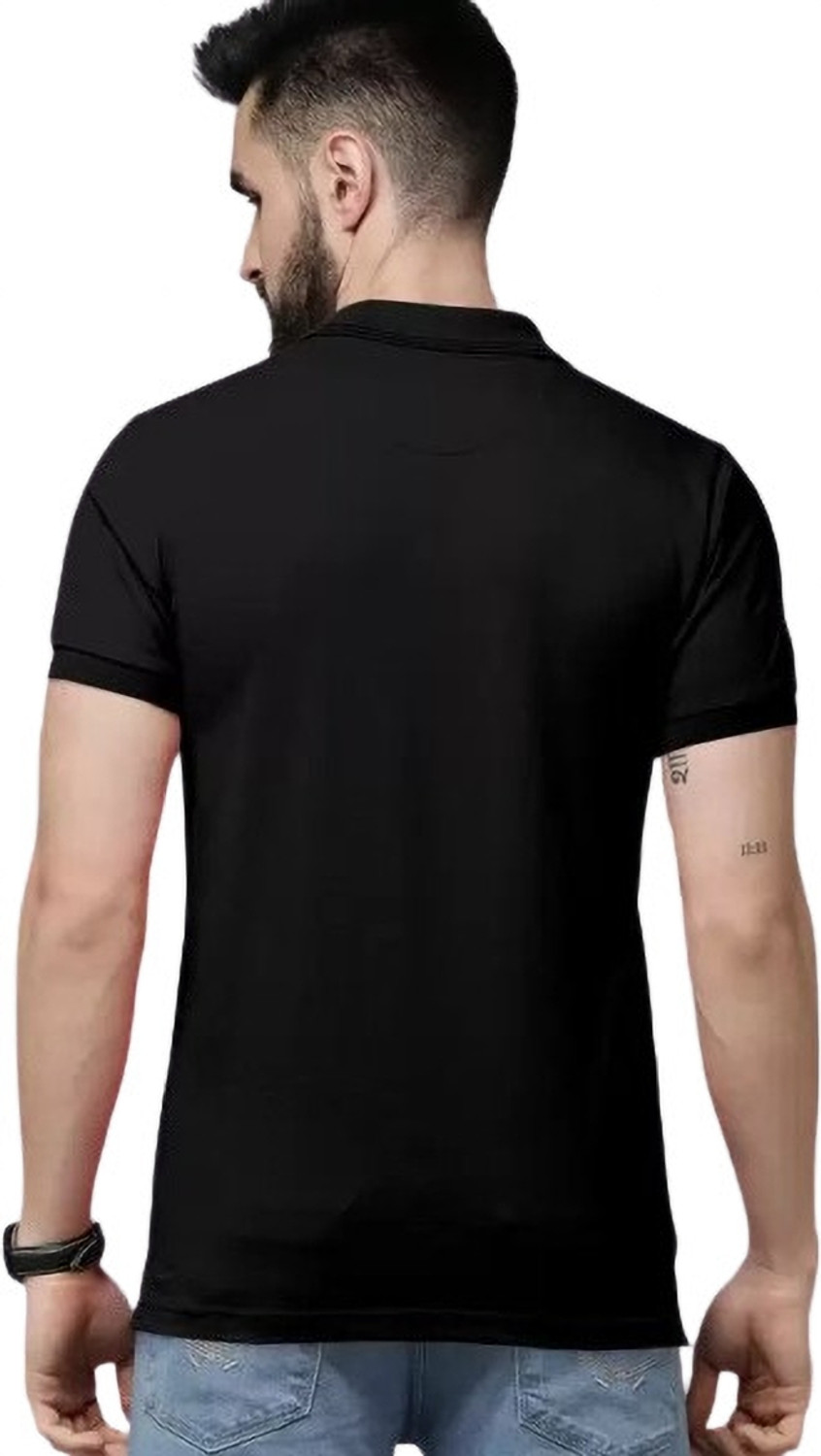 Image of CREATIVE SPORTS Solid Men Polo Neck Black T-Shirt
