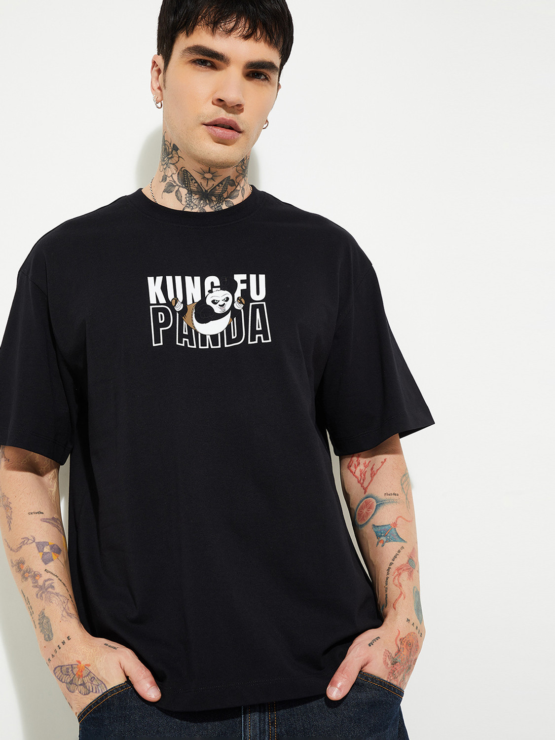 Image of MAX Printed Men Round Neck Black T-Shirt
