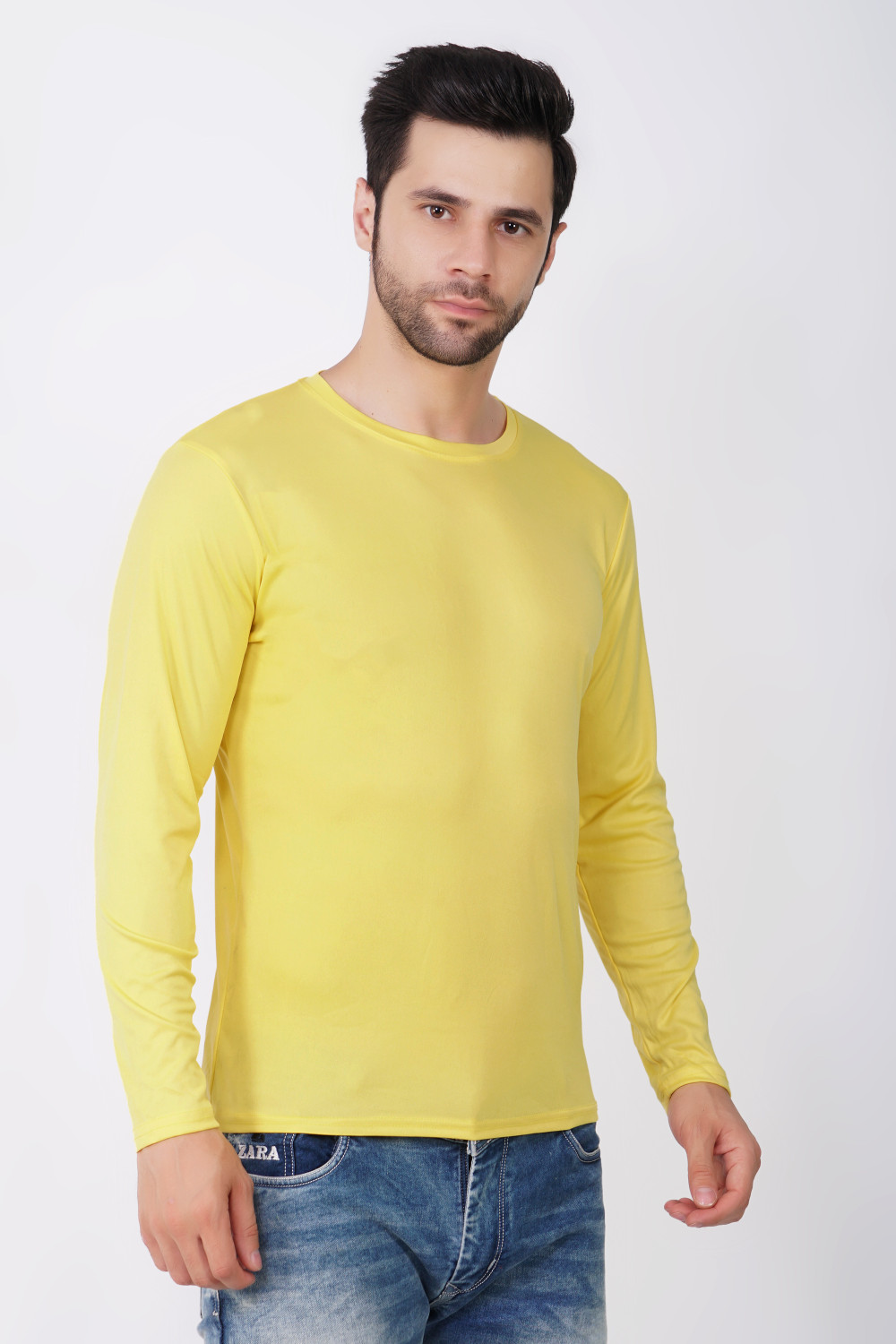 Image of KASPY Solid Men Round Neck Yellow T-Shirt
