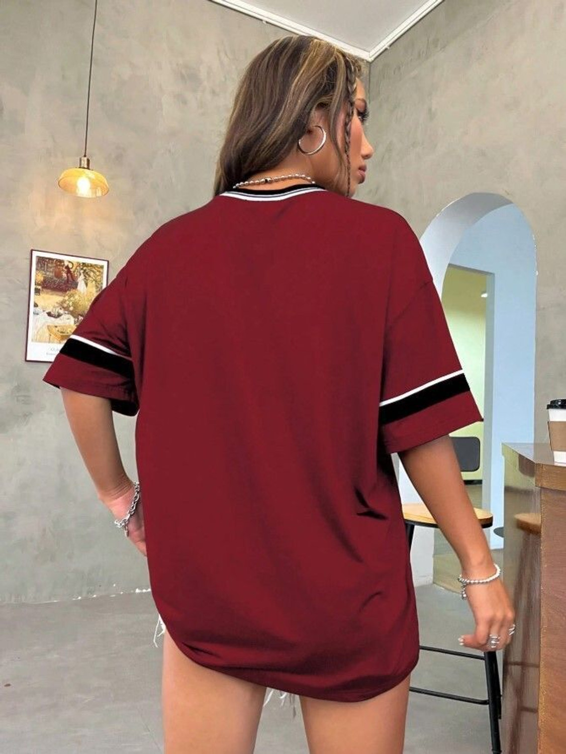Image of kshs Typography Women V Neck Maroon T-Shirt
