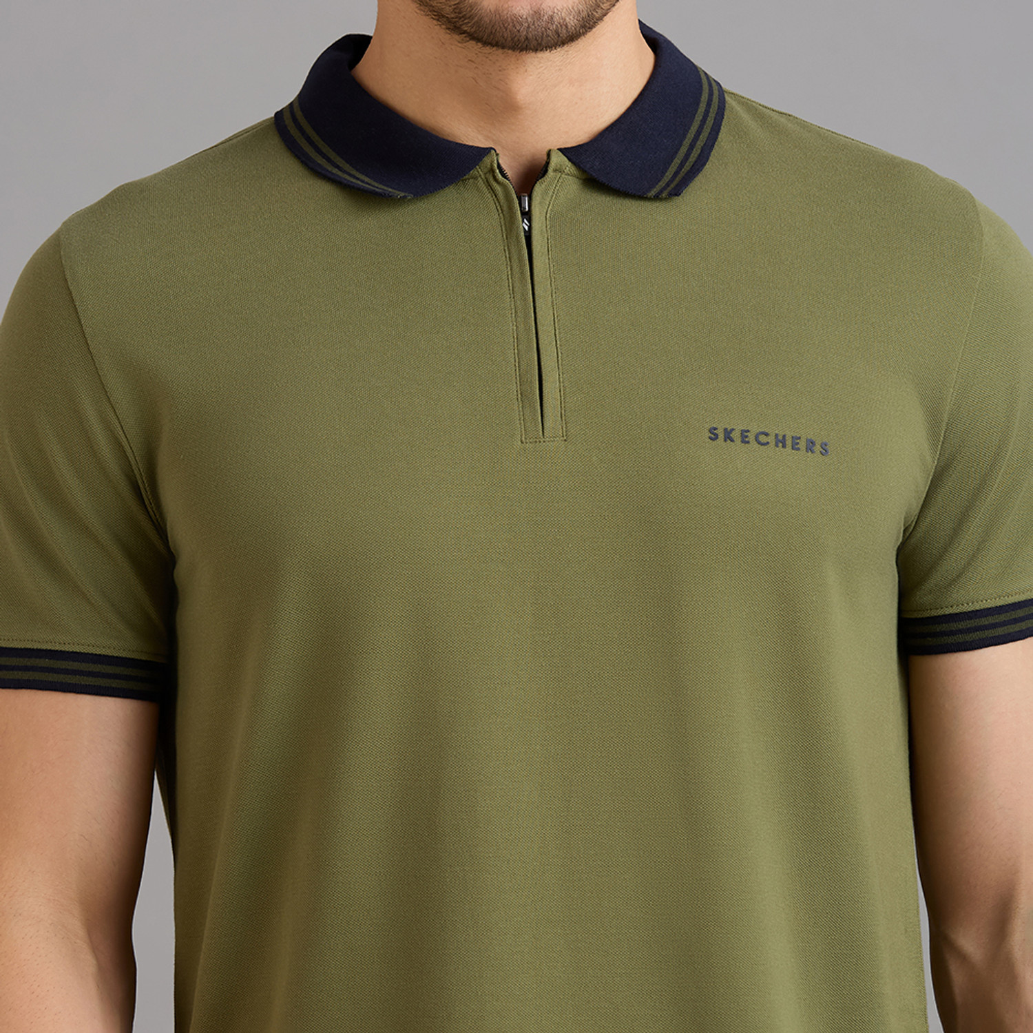 Image of Skechers Solid Men Polo Neck Green T-Shirt