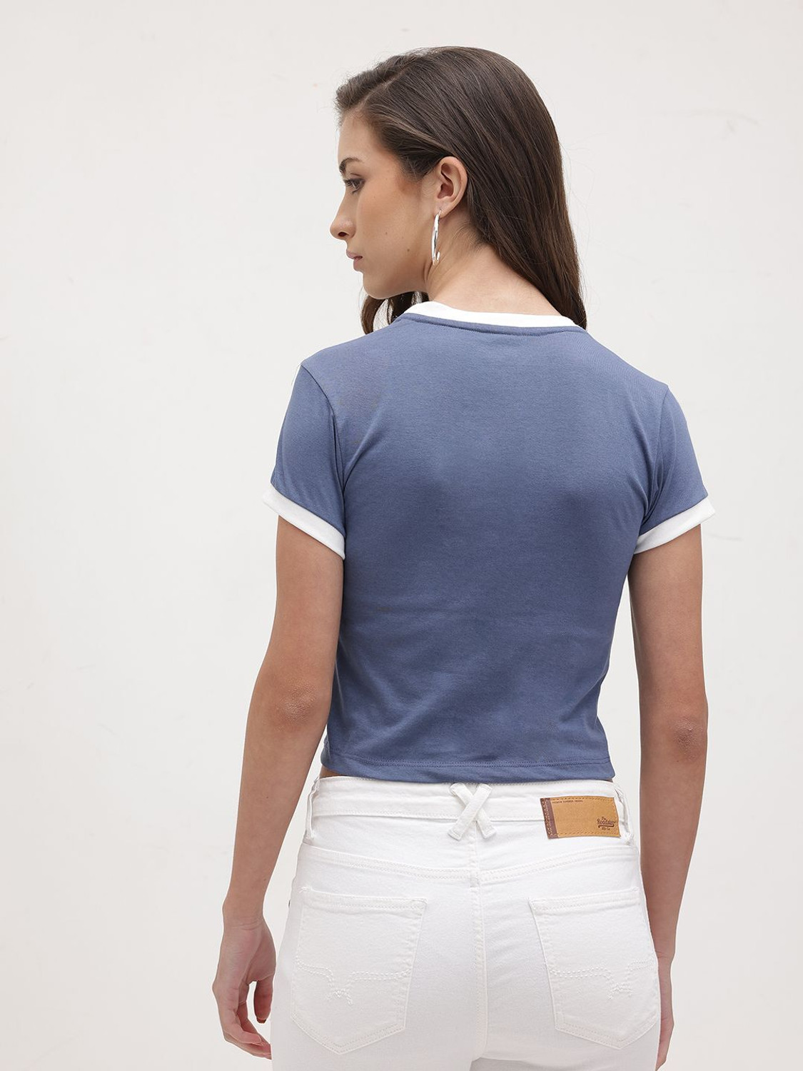 Image of Roadster Printed Women Round Neck Blue T-Shirt