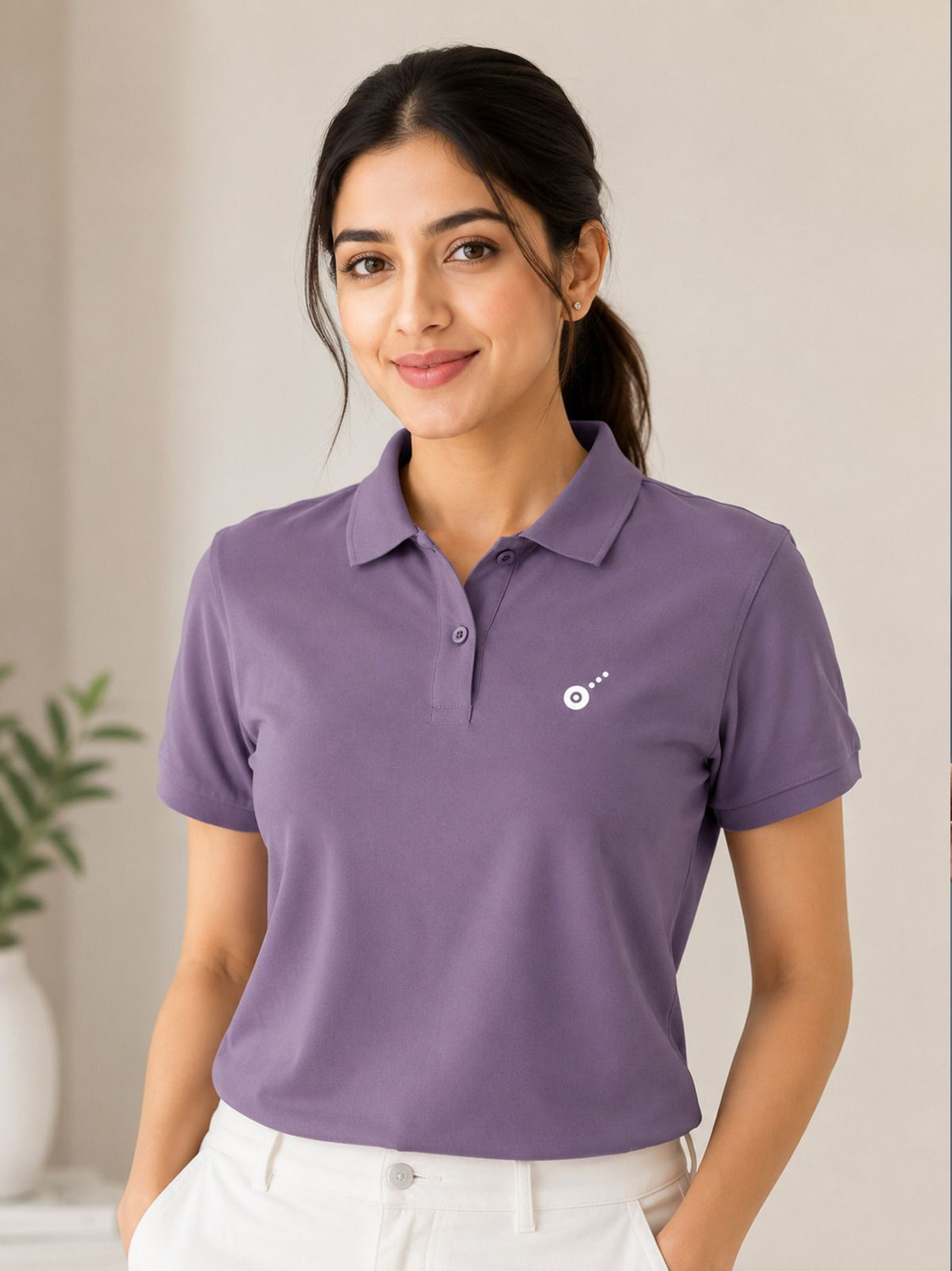 Image of Neutrodry Women Solid Polo Neck Polyester Purple T-Shirt