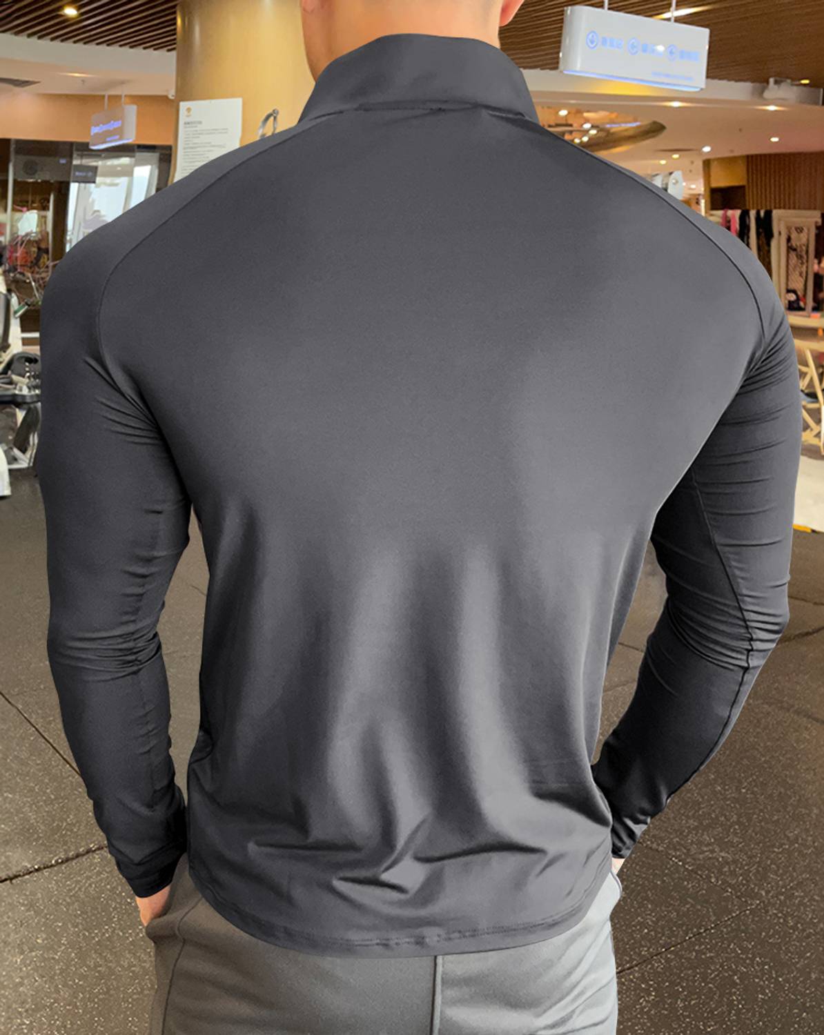 EyeBogler Colorblock Men Zip Neck Grey T-Shirt - Image 2
