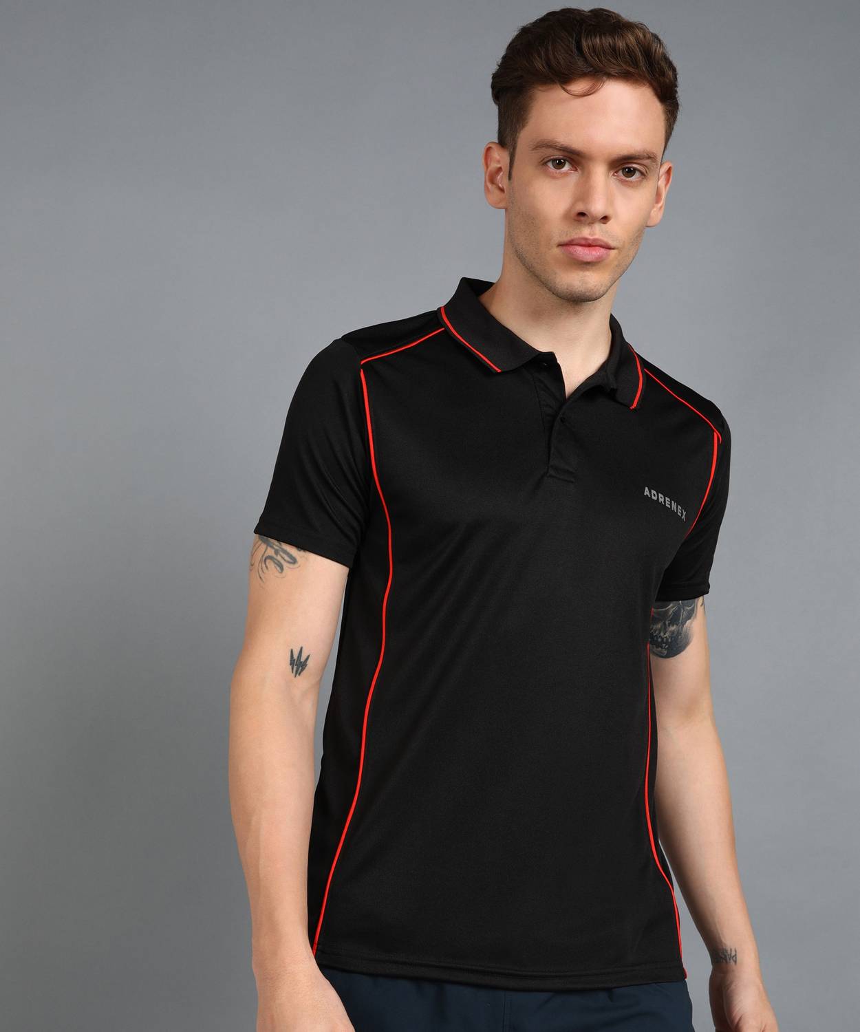 Adrenex Solid Men Polo Neck Black T-Shirt