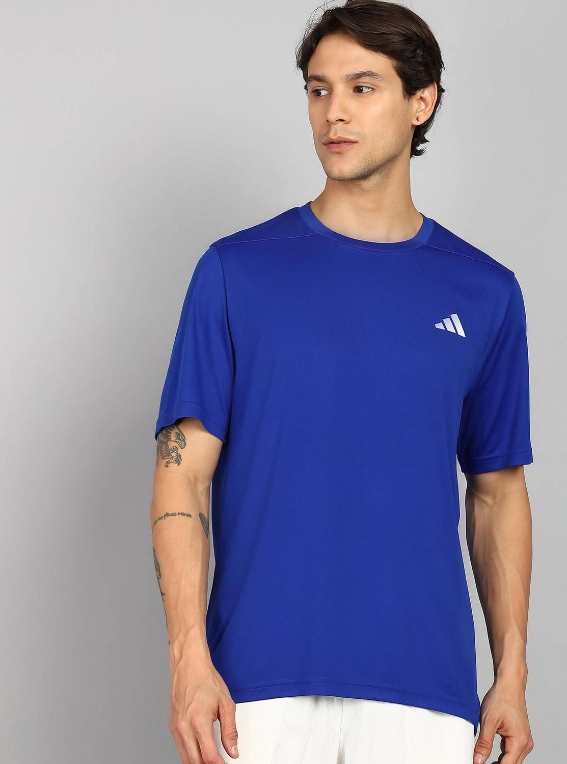 ADIDAS Solid Men Round Neck Blue T-Shirt