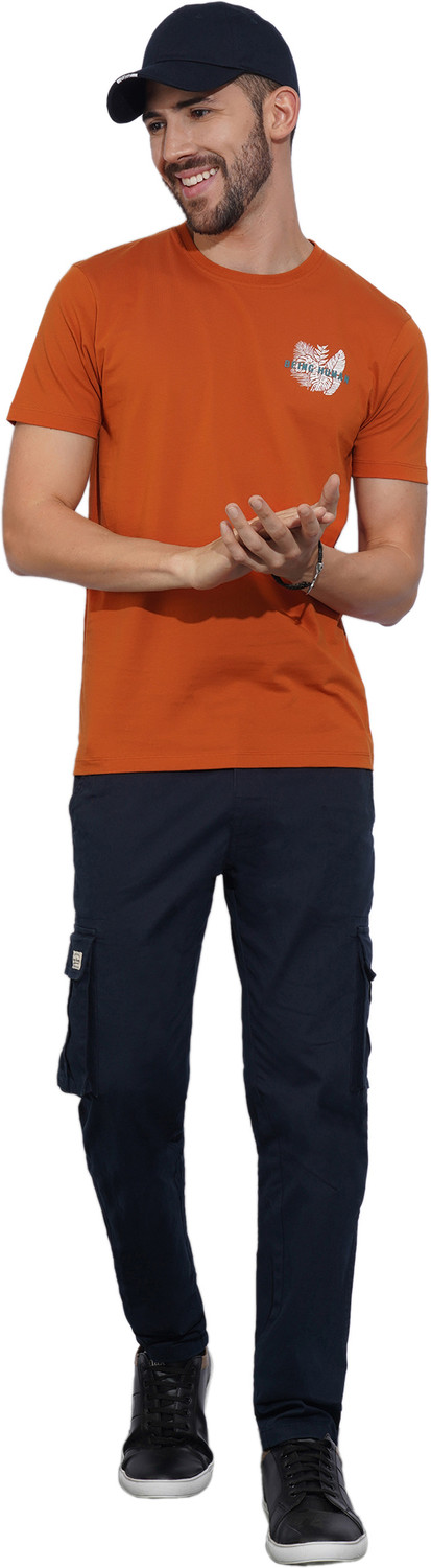 Image of BEING HUMAN Solid Men Crew Neck Orange T-Shirt