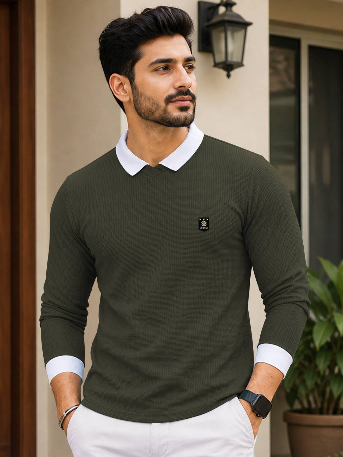 VeBNoR Men Polo Neck Green T-Shirt - Image 1