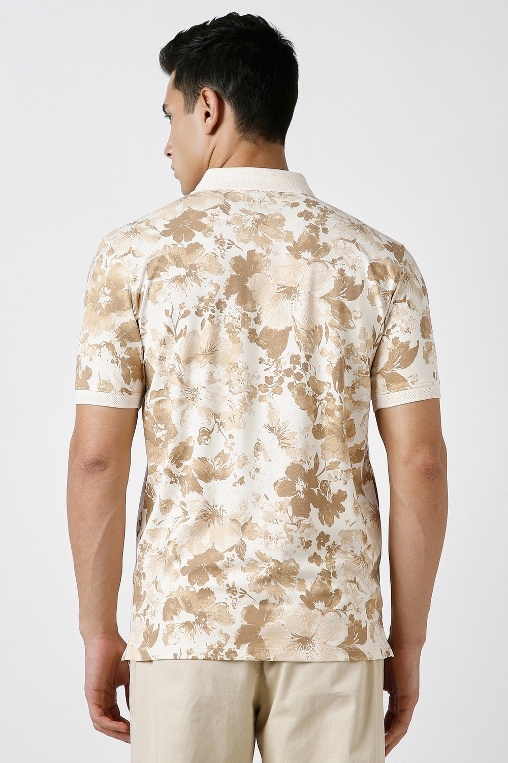 Image of PETER ENGLAND Printed Men Polo Neck Beige T-Shirt
